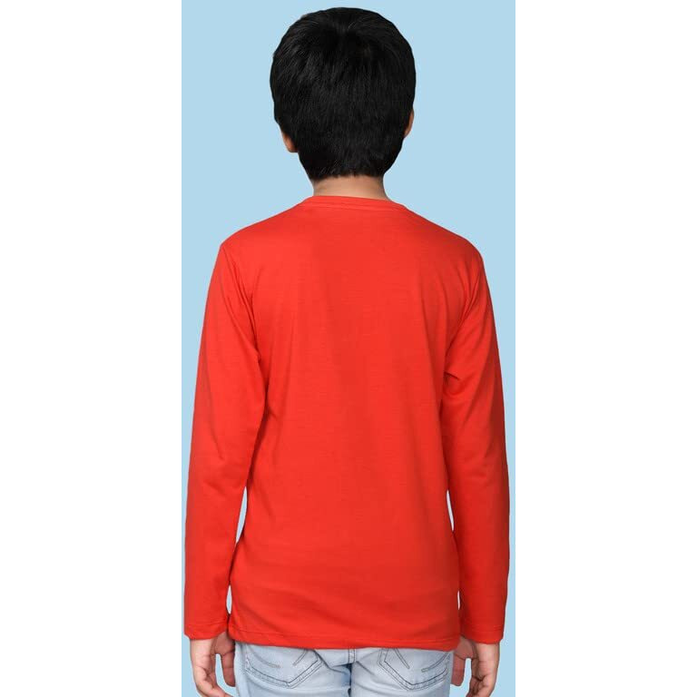 Nusyl Boy's Red Solid Tee| Plain | Round Neck | Full Sleeve - Regular Fit