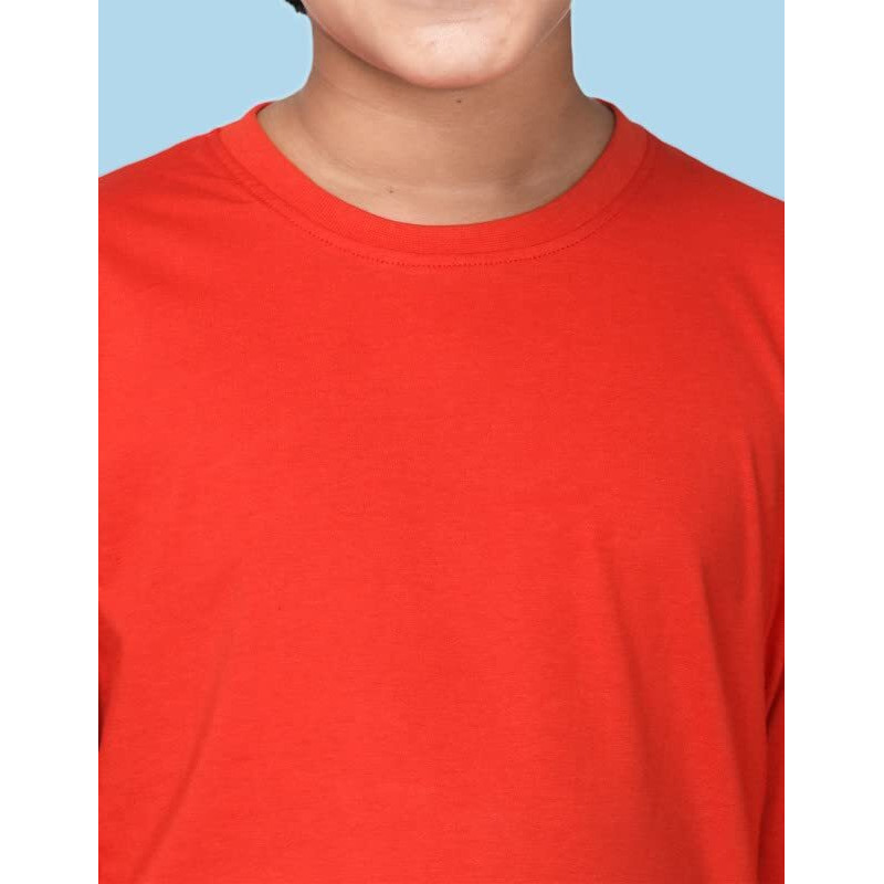 Nusyl Boy's Red Solid Tee| Plain | Round Neck | Full Sleeve - Regular Fit