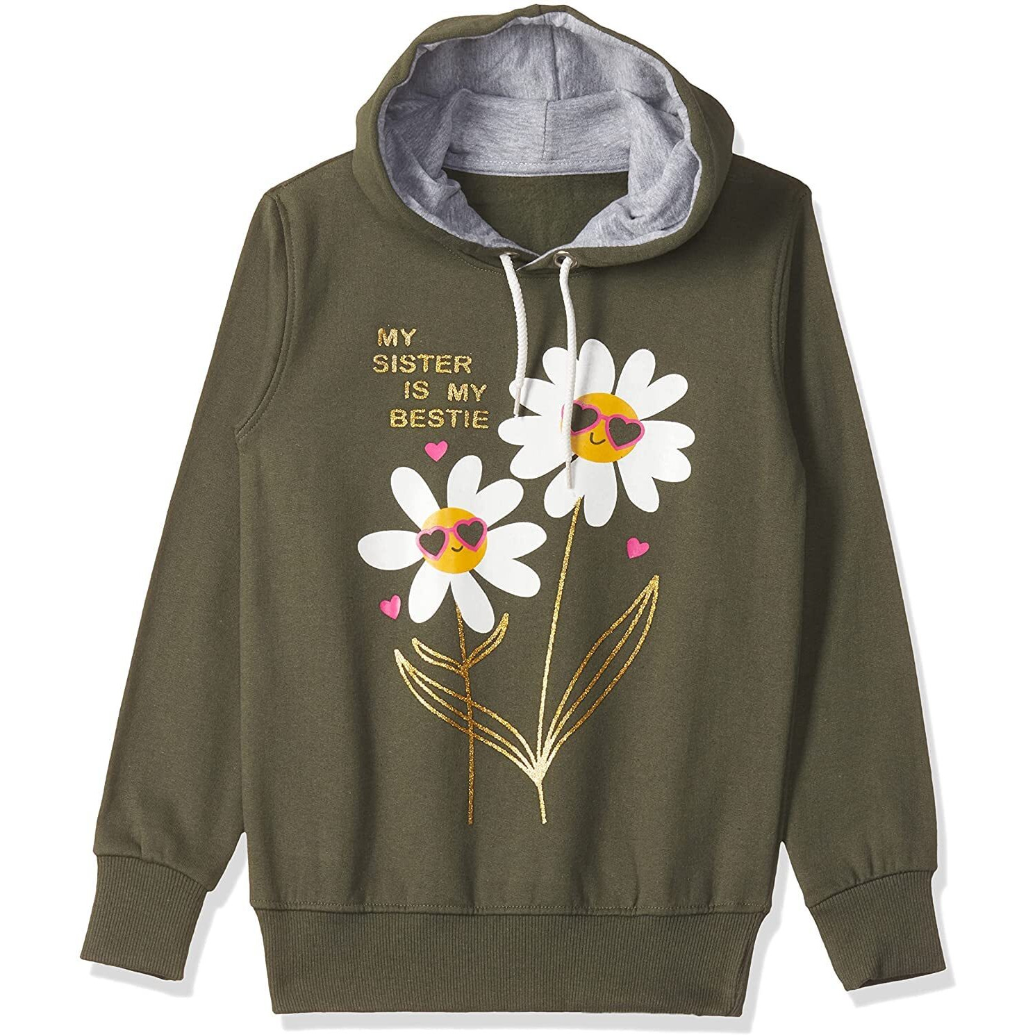 T2F Girl's Cotton Hooded Neck Regular Fit Hoodie (GLS-SS-35_Olive_3-4 Years)