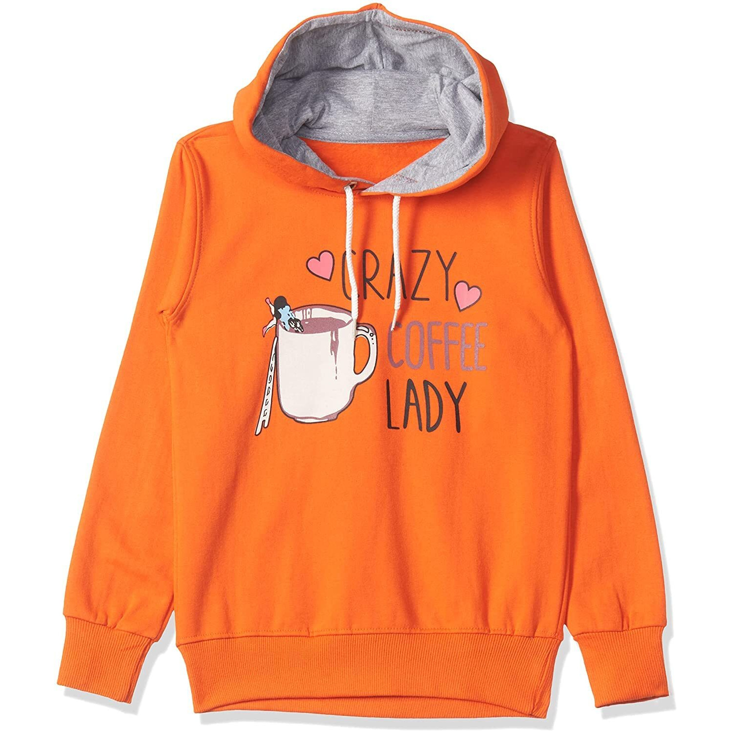 T2F Girl's Cotton Hooded Neck Regular Fit Hoodie (GLS-SS-36_Orange_11-12 Years)