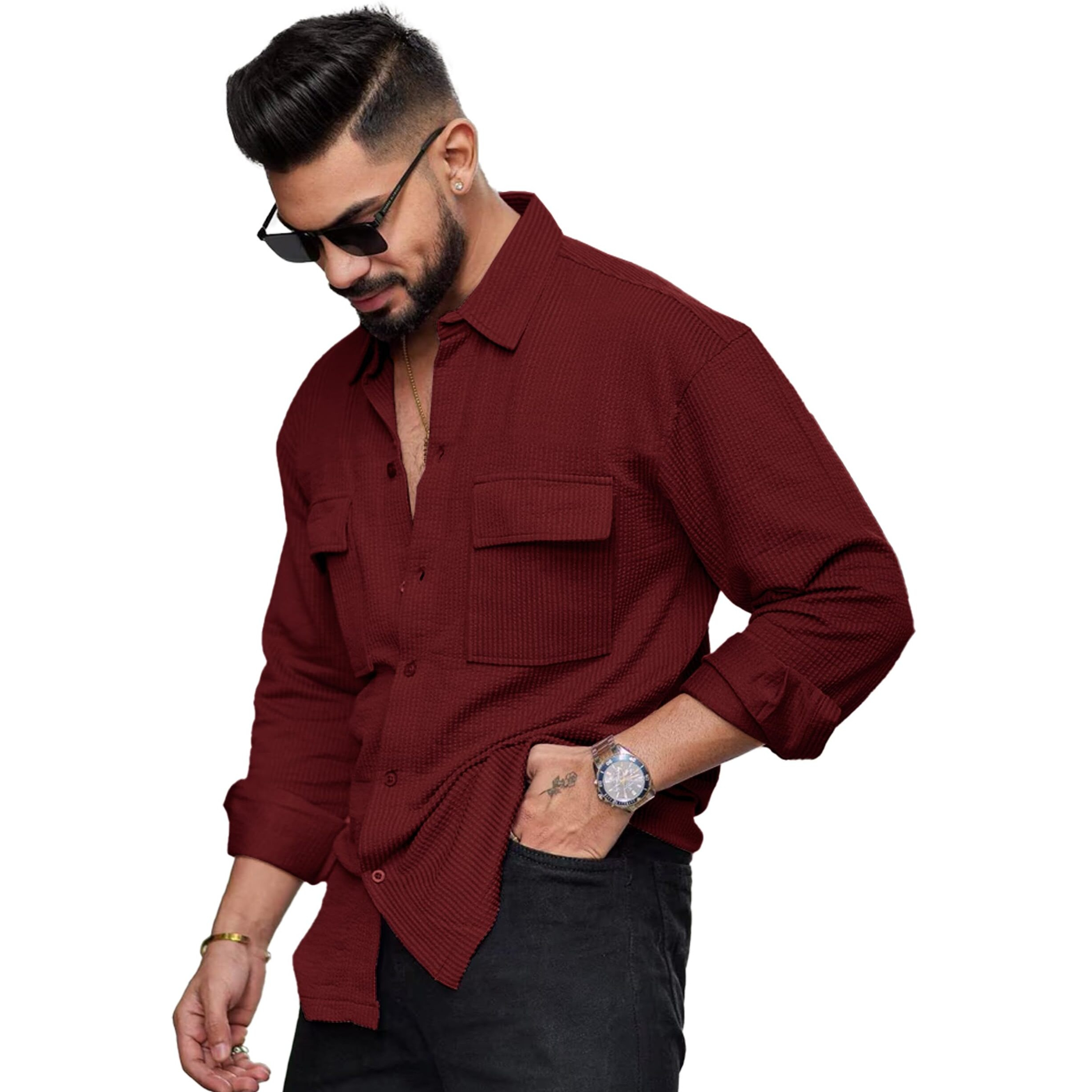 Noble Monk Men's Solid Casual Shirt |Full Sleeve | Regular Fit |Stylish Shirt for Men Maroon