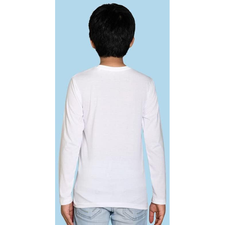Nusyl Boy's White Solid Tee| Plain | Round Neck | Full Sleeve - Regular Fit