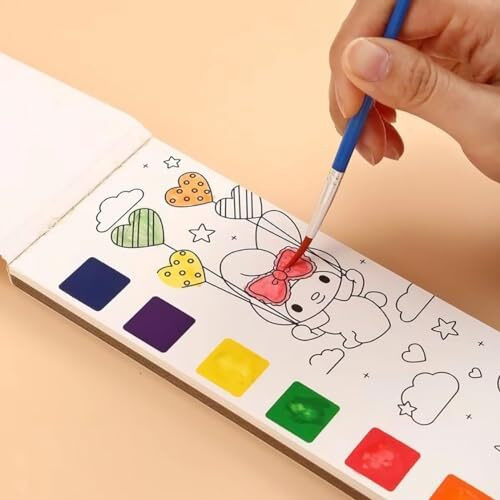 GLUN Watercolour Painting Notepad for Kids 12 Different Pages, Water Painting Book with Water Colour with Painting Brush, Different Theme (Cute-Pet)