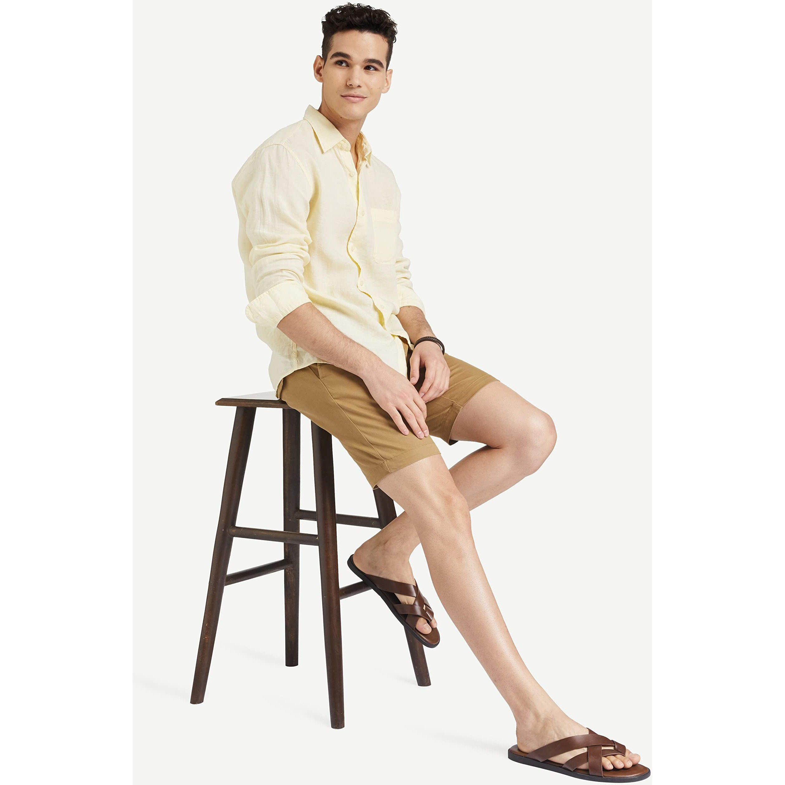 Amazon Brand - Symbol Men's Cotton Chino Shorts | Half Pants | Nikker | Stretchable Lounge Wear (Casual | Summer | Bermuda) (Khakhi_42)