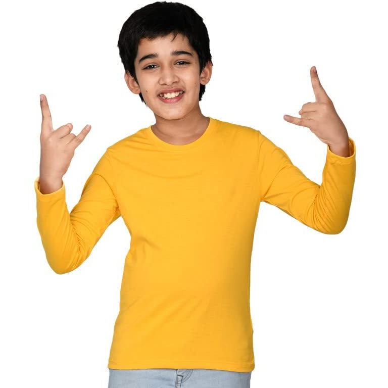 Nusyl Boy's Yellow Solid Tee| Plain | Round Neck | Full Sleeve - Regular Fit