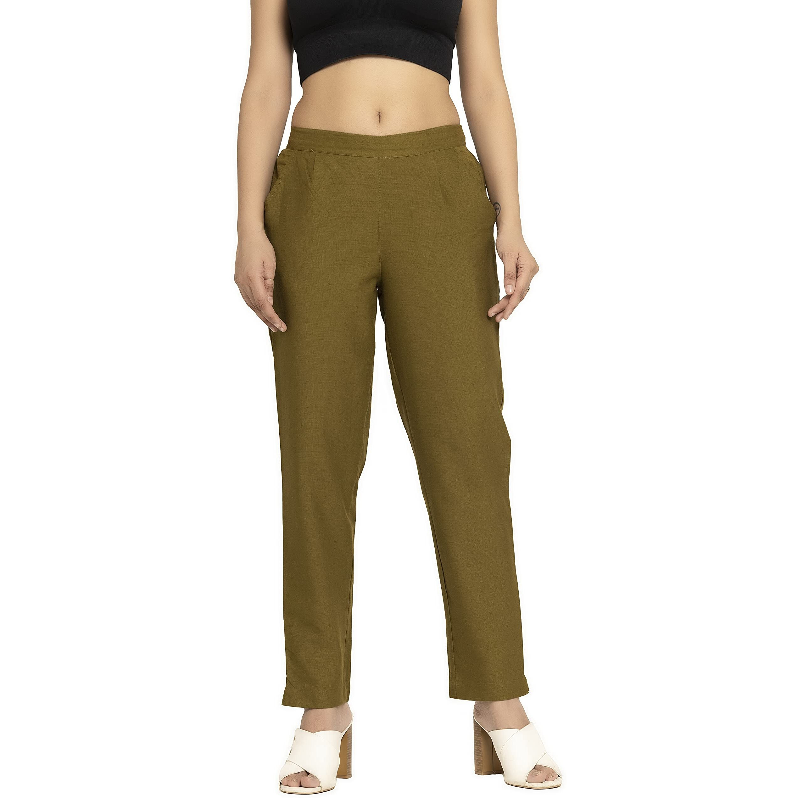 DIGITAL SHOPEE Women's Regular Fit Casual Pants (DS-TC1-BRWON-S_Olive