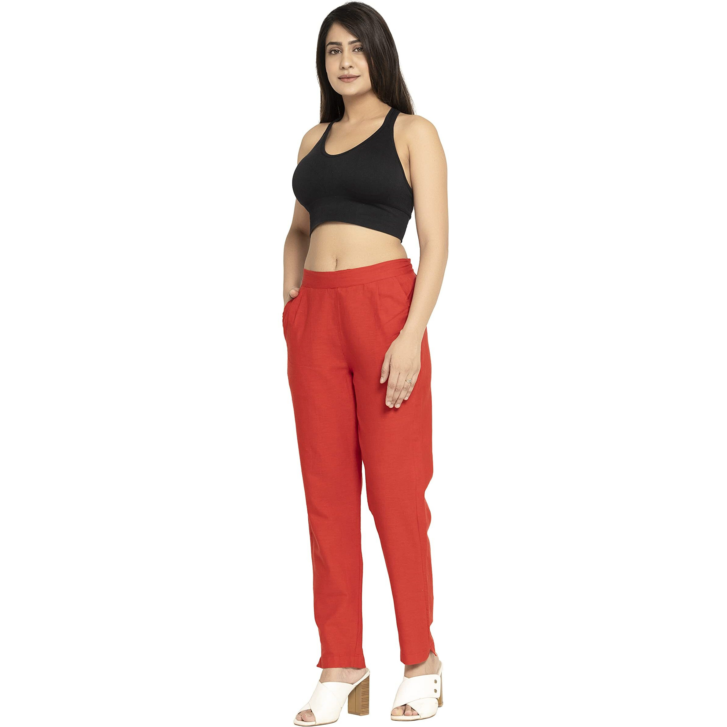 DIGITAL SHOPEE Women's Regular Fit Casual Pants (DS-TC1-RED-M_Red