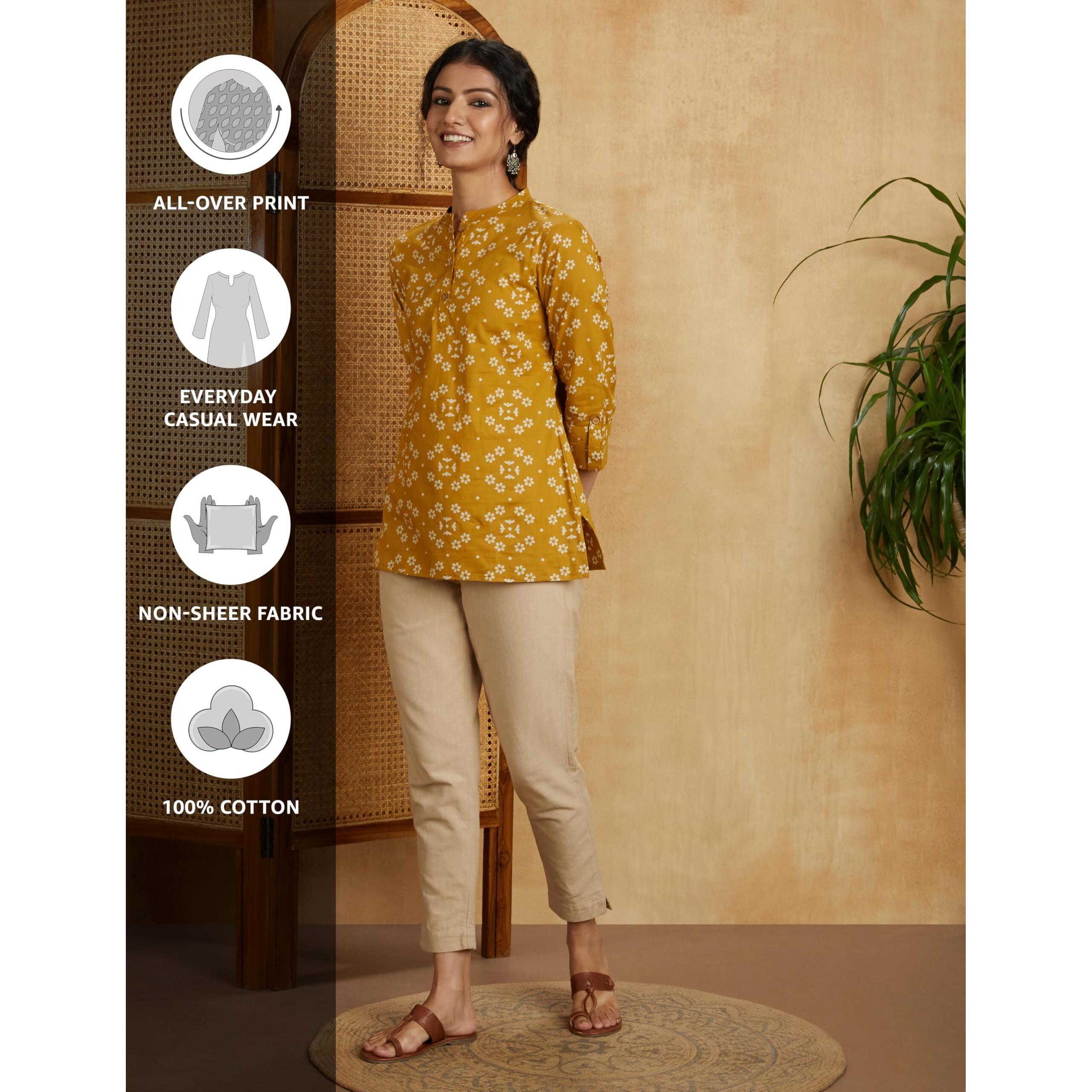 Amazon Brand - Myx Women's Cotton Regular Kurti (PAG 1 A/1_MOGRA (Ochre)