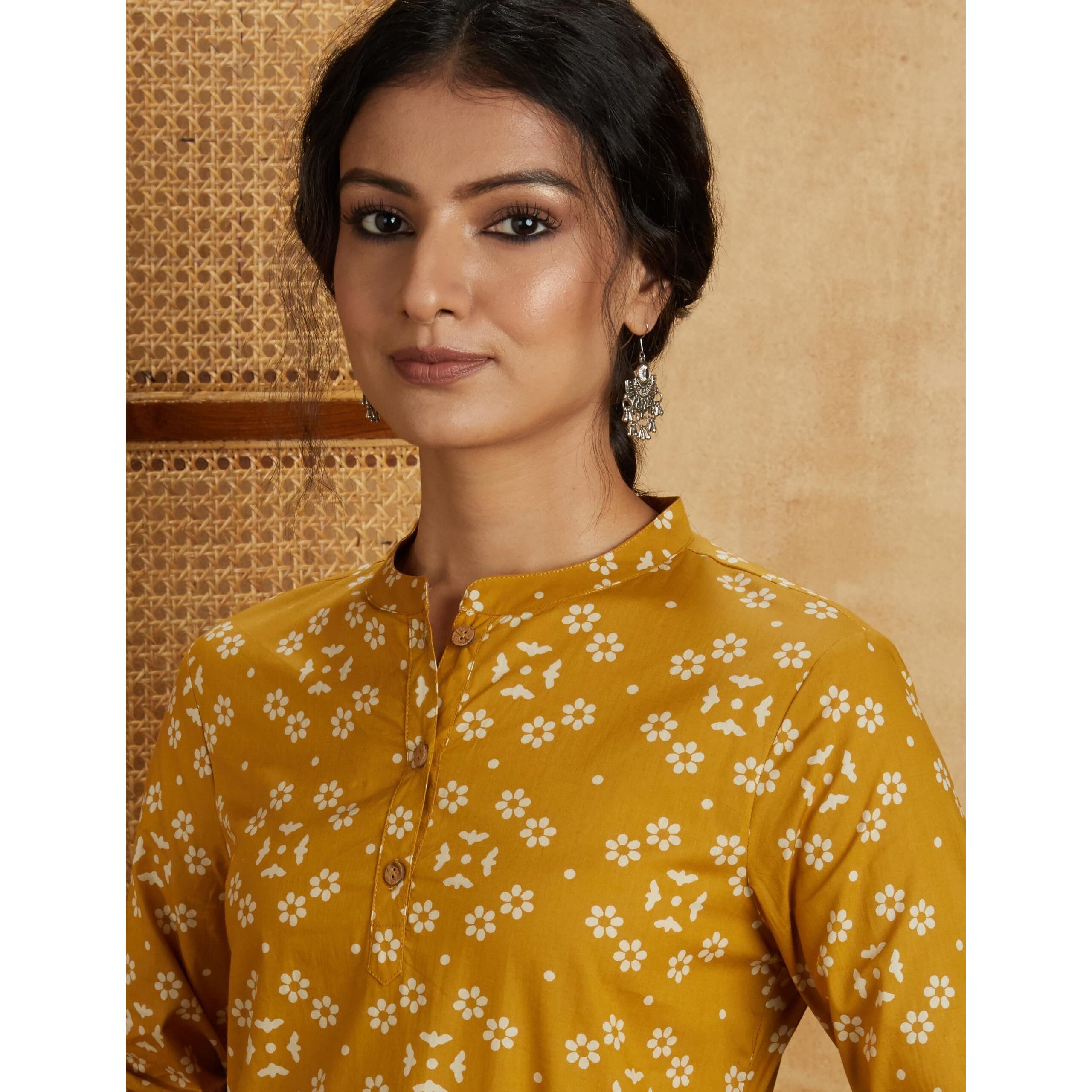 Amazon Brand - Myx Women's Cotton Regular Kurti (PAG 1 A/1_MOGRA (Ochre)