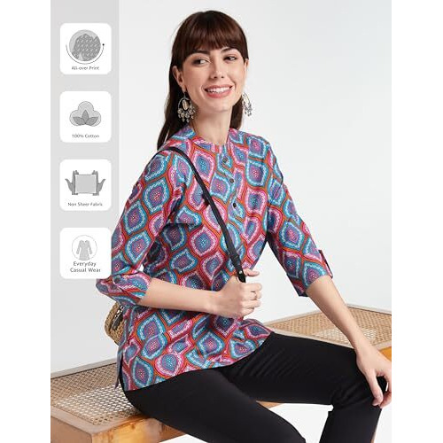 Amazon Brand - Myx Women's Cotton Regular Short Kurti (AW18NIT001CORE2_Purple 2_4XL)