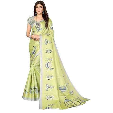 Yashika Women's Elegant Printed Art Silk Saree with Matching Blouse Material-Perfect for Festive Special Occasions, Exquisite Design and Vibrant Colors (AZ-YS-P1-DHOLKI-Parent_Pista)