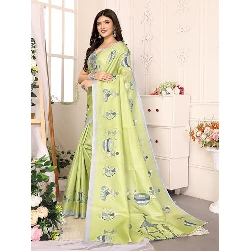 Yashika Women's Elegant Printed Art Silk Saree with Matching Blouse Material-Perfect for Festive Special Occasions, Exquisite Design and Vibrant Colors (AZ-YS-P1-DHOLKI-Parent_Pista)