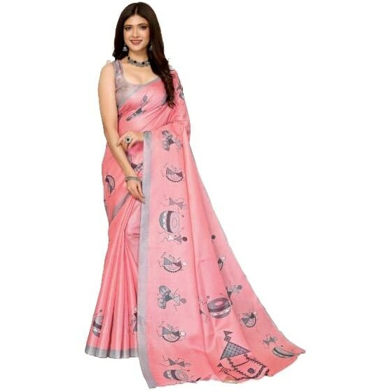 Yashika Women's Elegant Printed Art Silk Saree with Matching Blouse Material-Perfect for Festive Special Occasions, Exquisite Design and Vibrant Colors (AZ-YS-P1-DHOLKI-Parent_Peach)