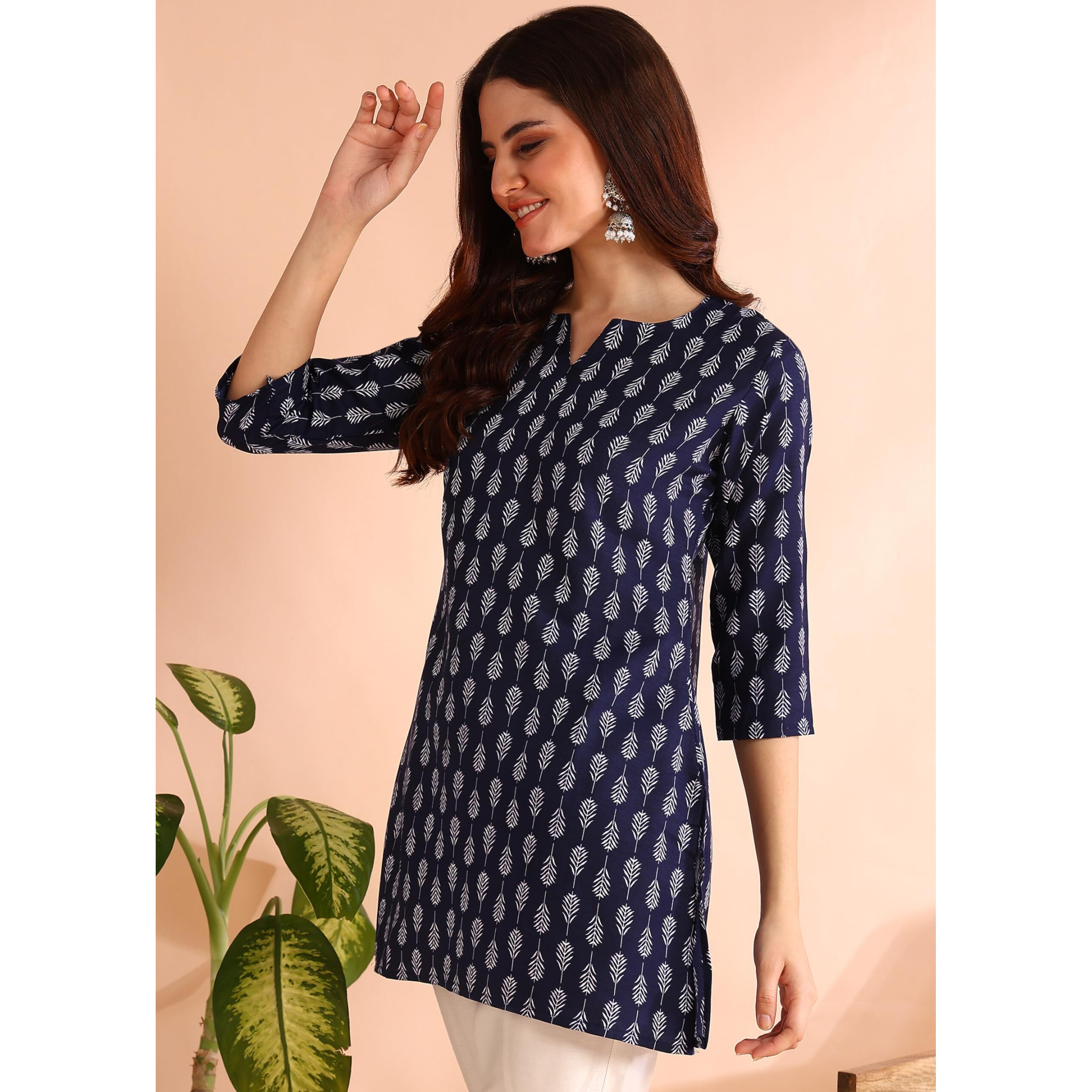 DSK Studio Women's Poly Rayon Regular Short Kurti (KU1011-Blue-M_Blue