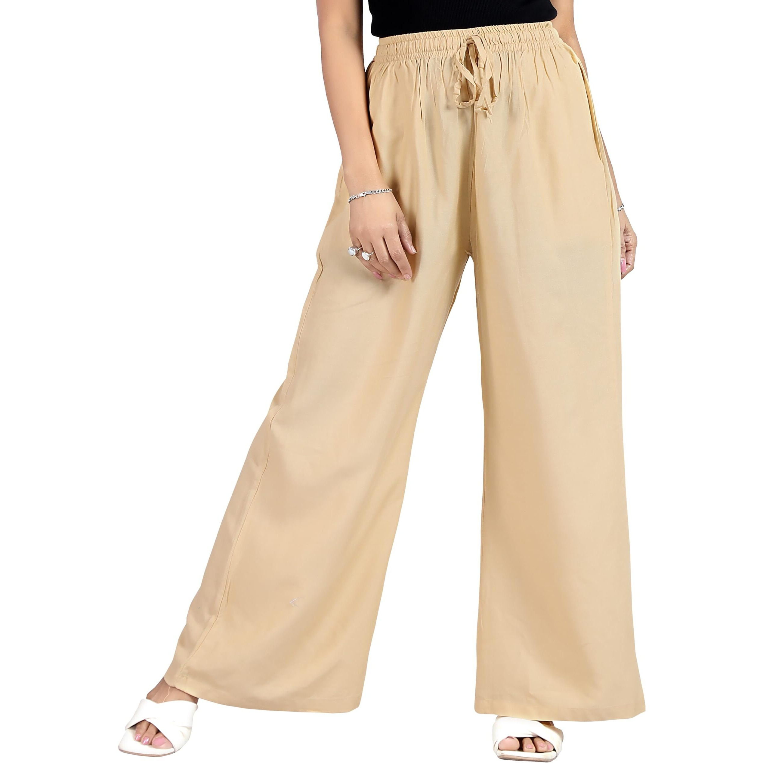 BENKILS Women's Cotton Reyon Regular Fit Palazzo Pants - Available Size - M, L, XL, 2XL, 3XL,4XL (4XL, Skin)