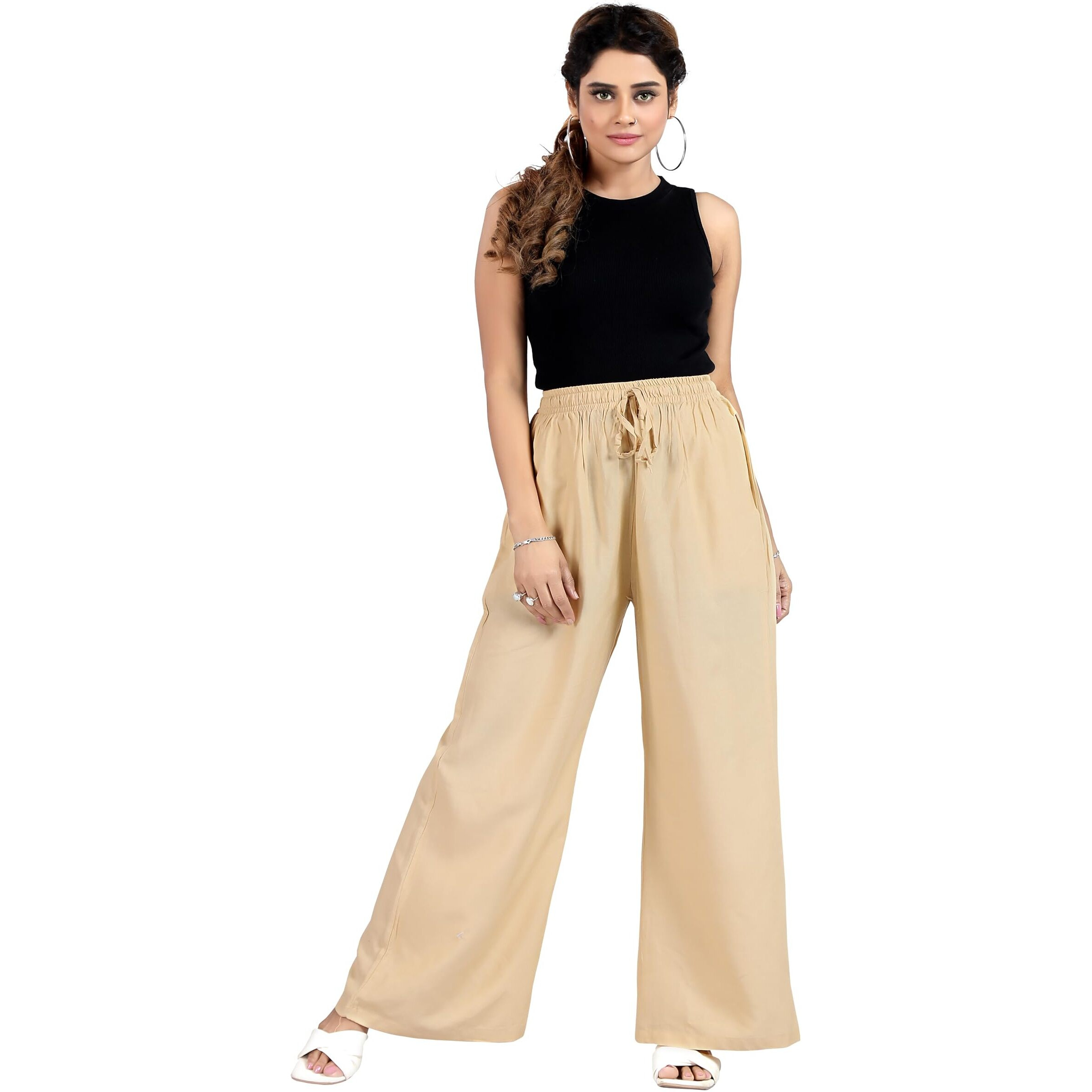 BENKILS Women's Cotton Reyon Regular Fit Palazzo Pants - Available Size - M, L, XL, 2XL, 3XL,4XL (4XL, Skin)