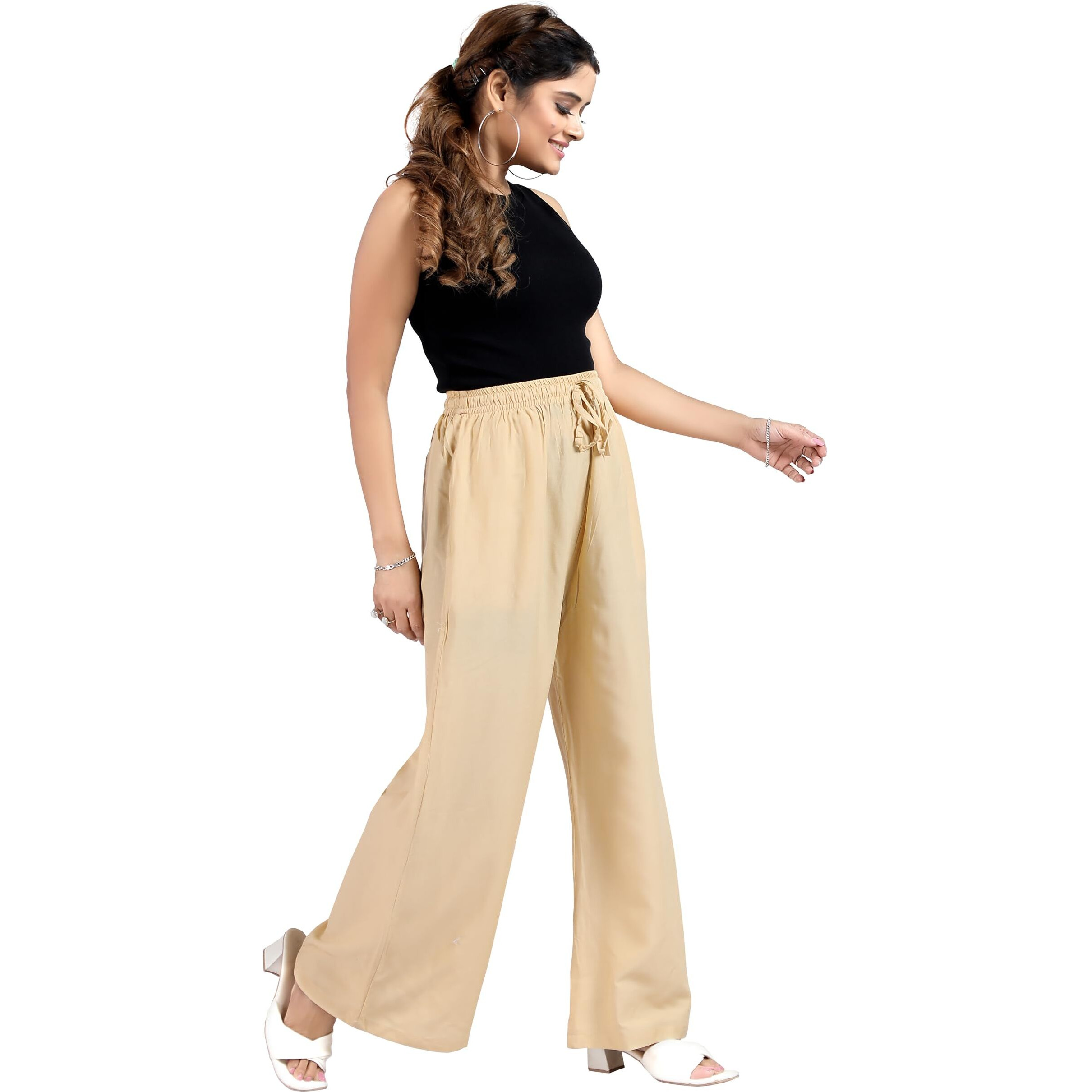 BENKILS Women's Cotton Reyon Regular Fit Palazzo Pants - Available Size - M, L, XL, 2XL, 3XL,4XL (4XL, Skin)