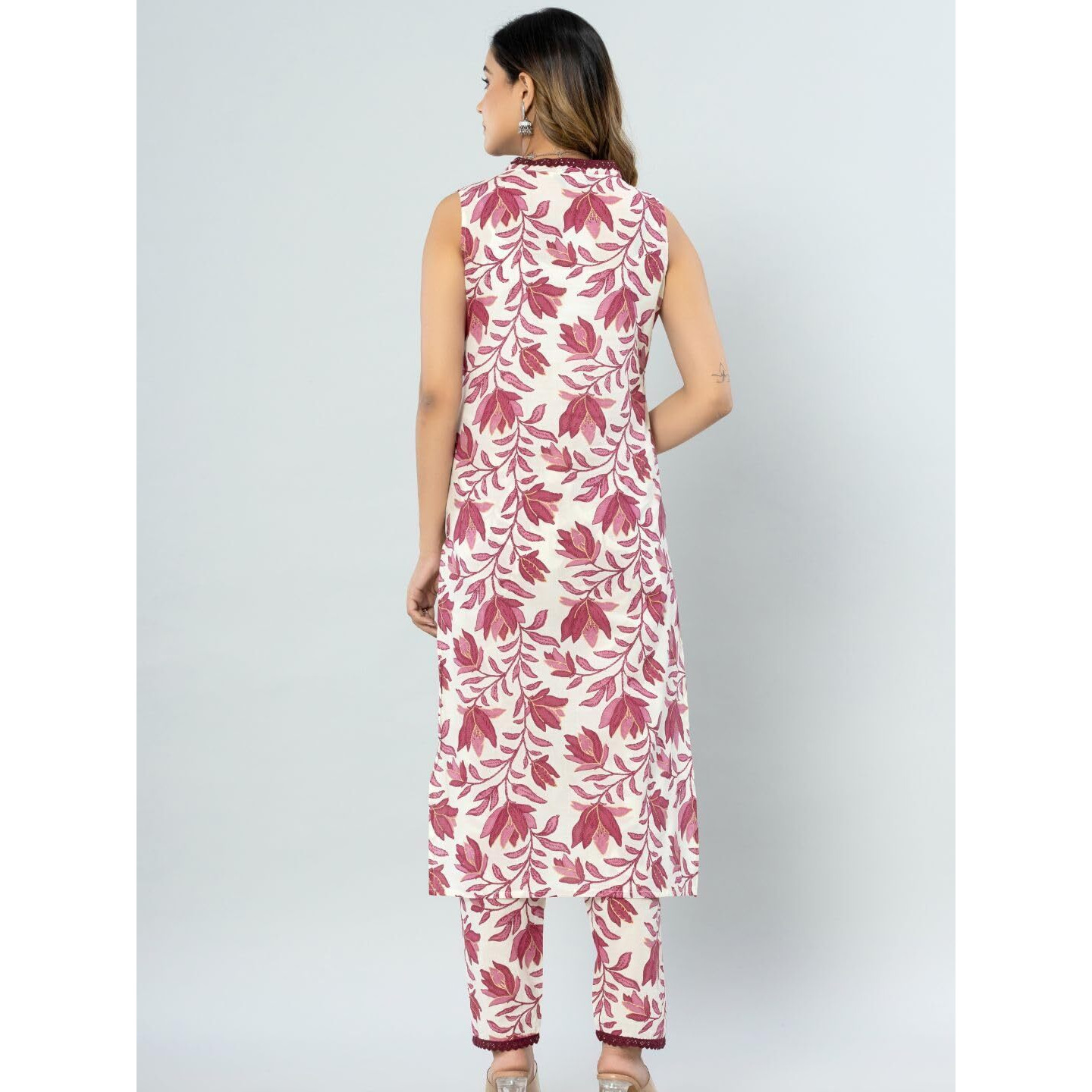 rytras Women's Cotton Printed Straight Kurta and Pant Set(Maroon,XXL)