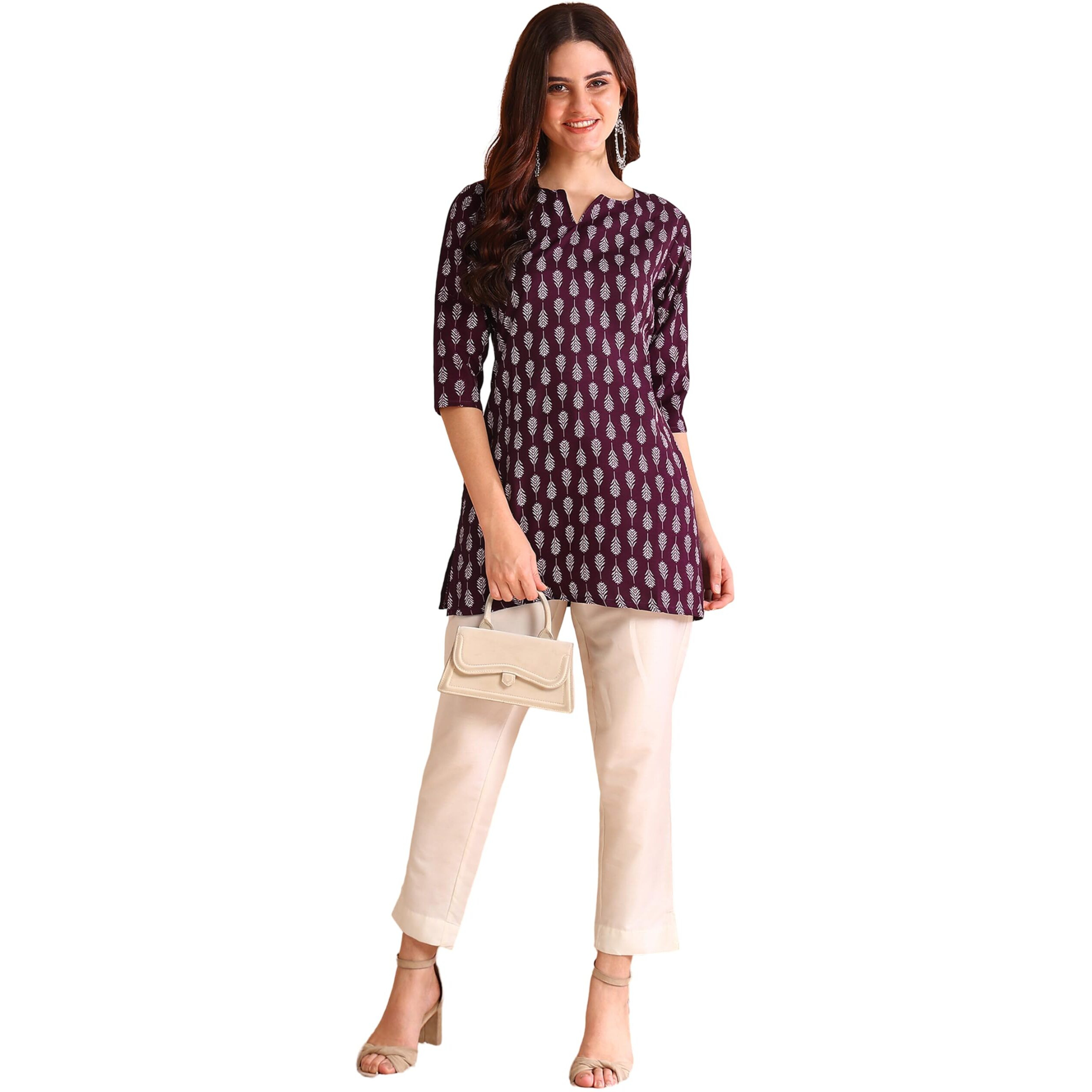 DSK Studio Women's Poly Rayon Regular Short Kurti (KU1011-Purple-XL_Purple
