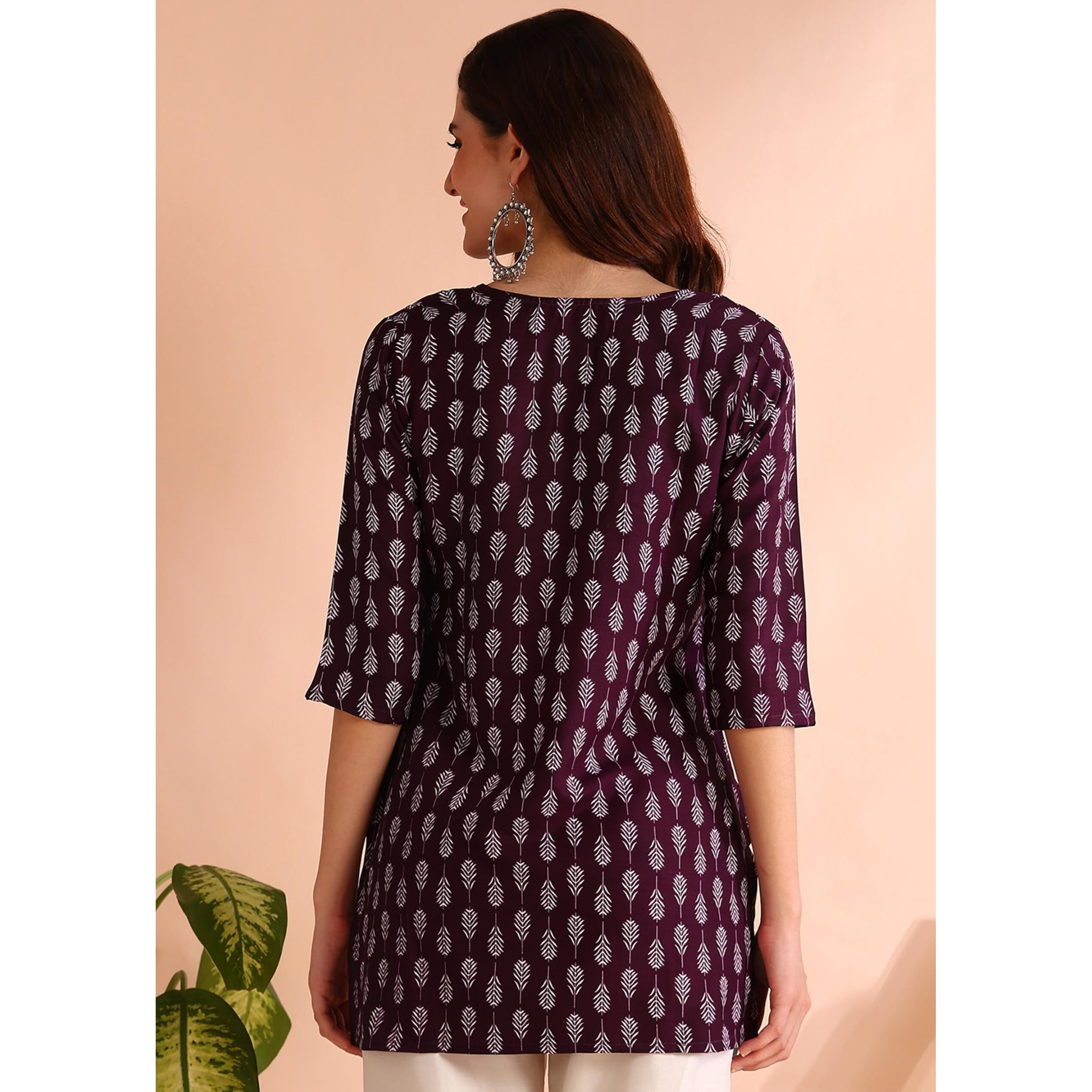DSK Studio Women's Poly Rayon Regular Short Kurti (KU1011-Purple-XL_Purple