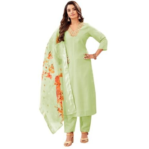 SHIENZY Women's Cotton Blend Kurta Set (1587SHZ_Yellow_S)