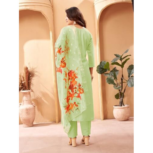 SHIENZY Women's Cotton Blend Kurta Set (1587SHZ_Yellow_S)