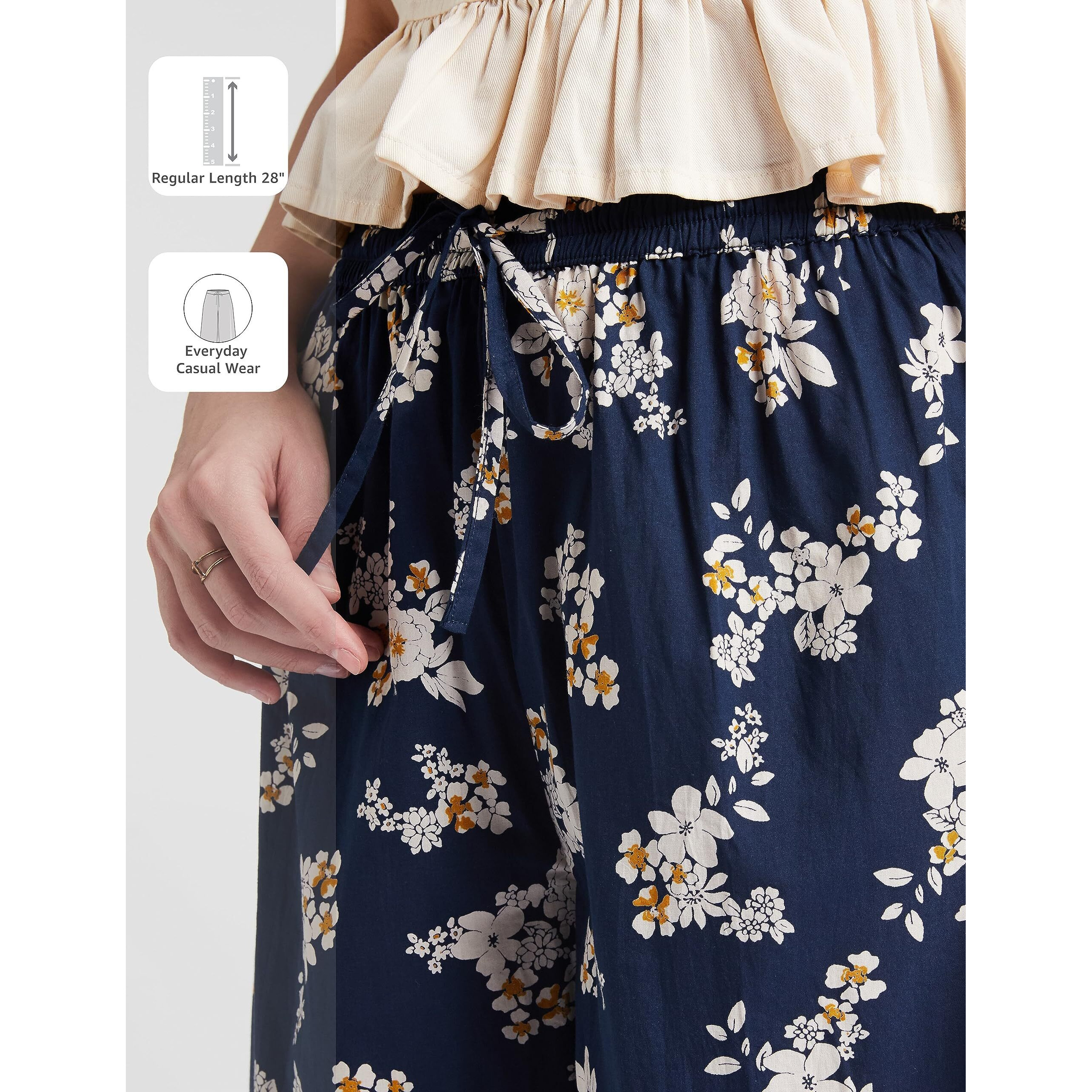 Amazon Brand - Myx Women's Loose Fit Cotton Palazzo (PAG224_Navy Floral_XXXX-Large_Navy Blue_4XL)