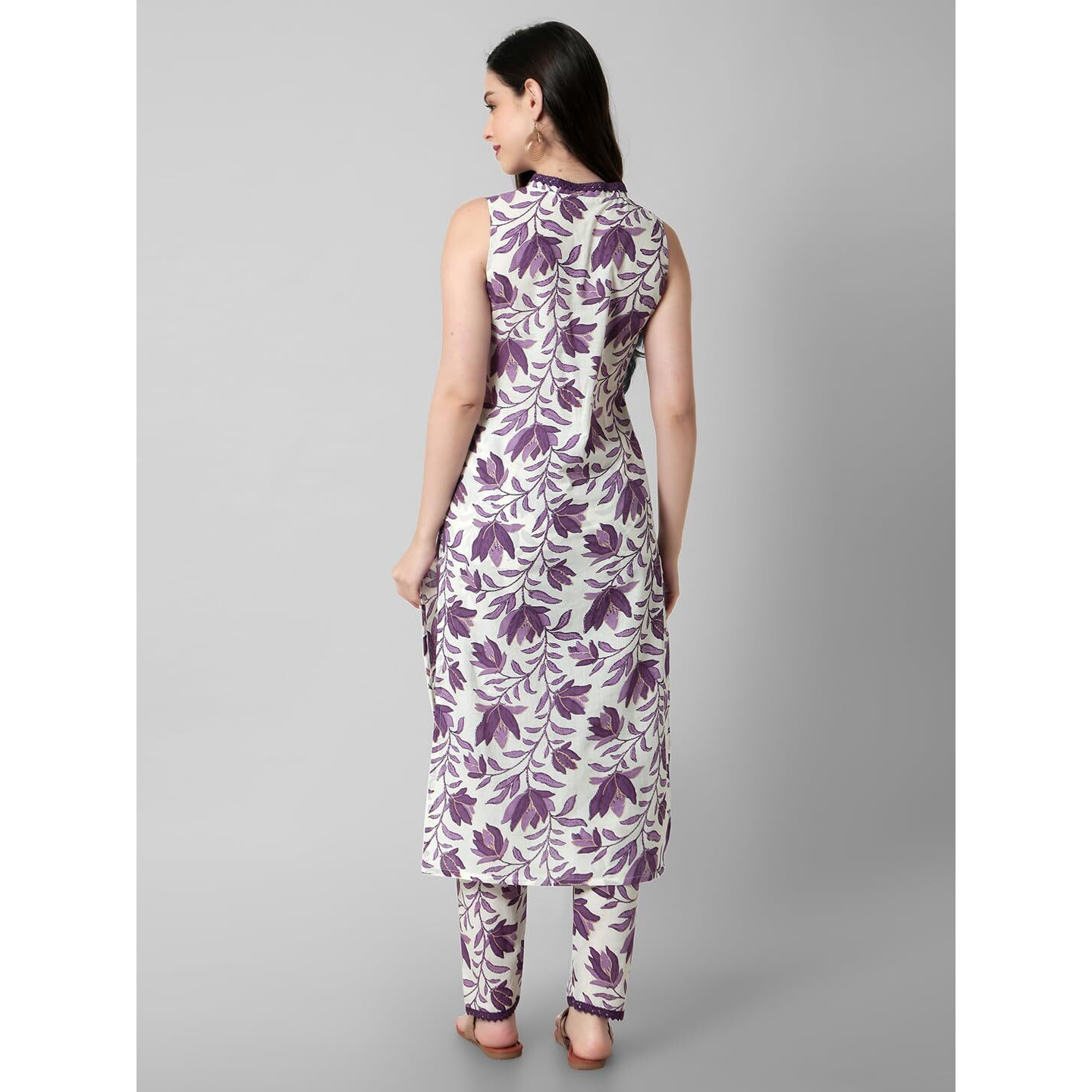 rytras Women's Cotton Printed Straight Kurta and Pant Set(Purple,M)