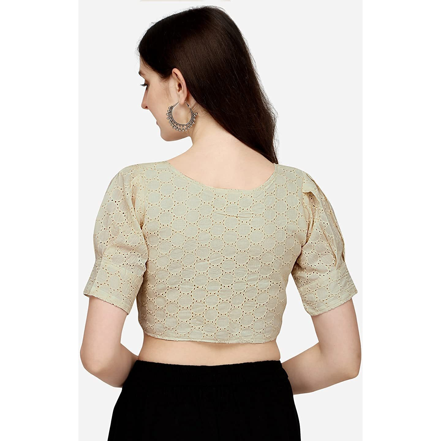 Pujia Mills Women's Cotton Chikankari Embroidery Work Readymade Saree Blouse (40, Dusty White)