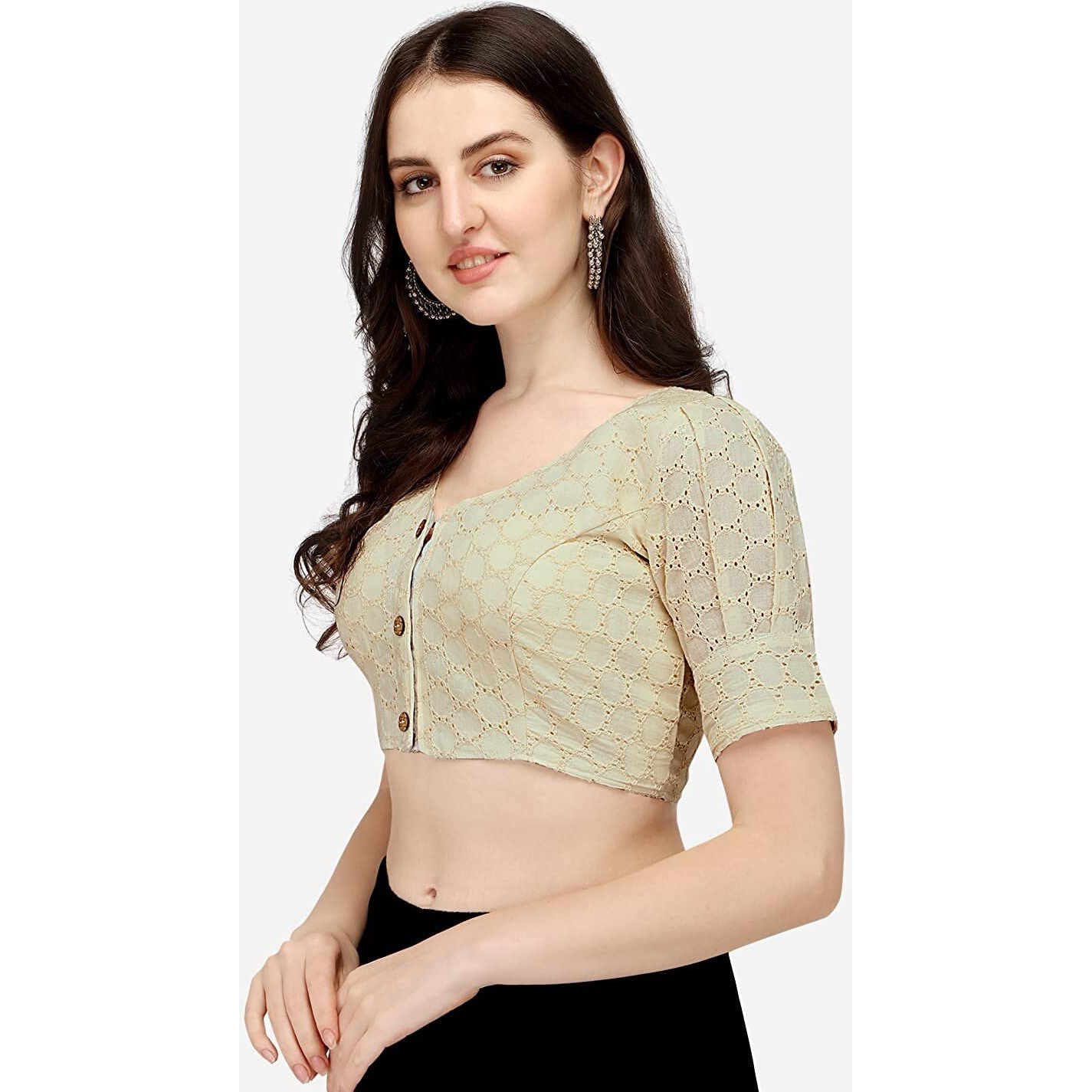 Pujia Mills Women's Cotton Solid Half Sleeve Blouse (Hakoba White_Dusty White_38)