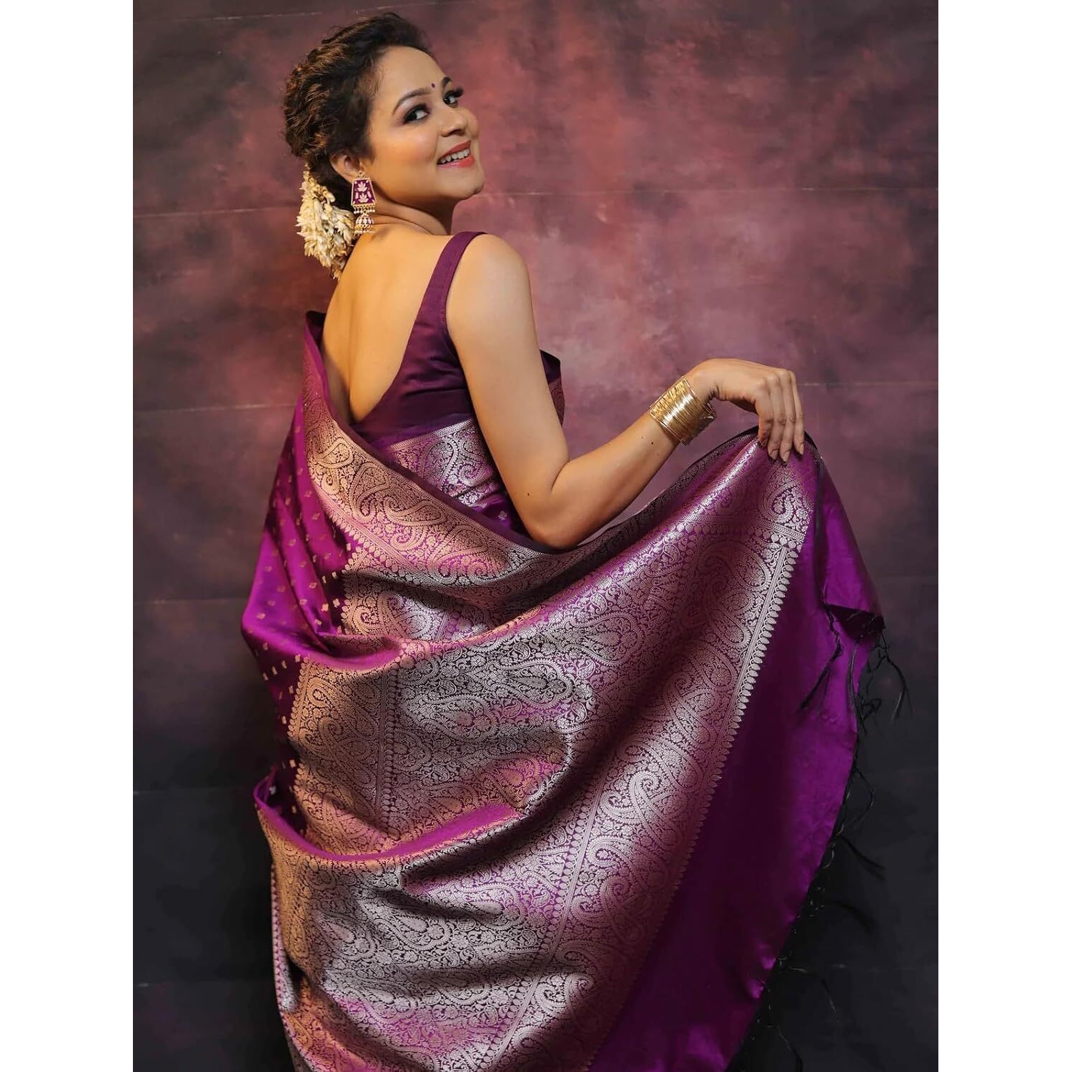 C J Enterprise Women's Banarasi Sarees Pure Kanjivaram Silk Saree Soft Design Wear Pattu Latest Party Cotton With Blouse Piece Kanchipuram for Wedding sadi new 2024 2025 (KeriButti-51) (Purple)
