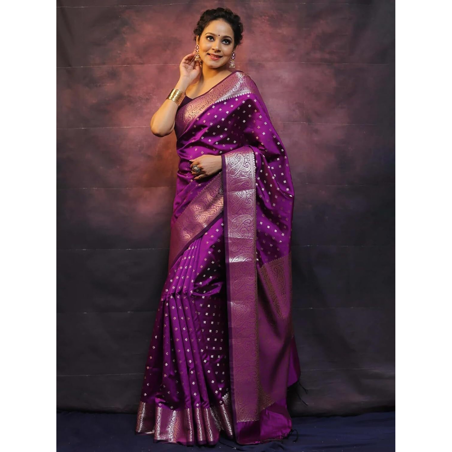 C J Enterprise Women's Banarasi Sarees Pure Kanjivaram Silk Saree Soft Design Wear Pattu Latest Party Cotton With Blouse Piece Kanchipuram for Wedding sadi new 2024 2025 (KeriButti-51) (Purple)