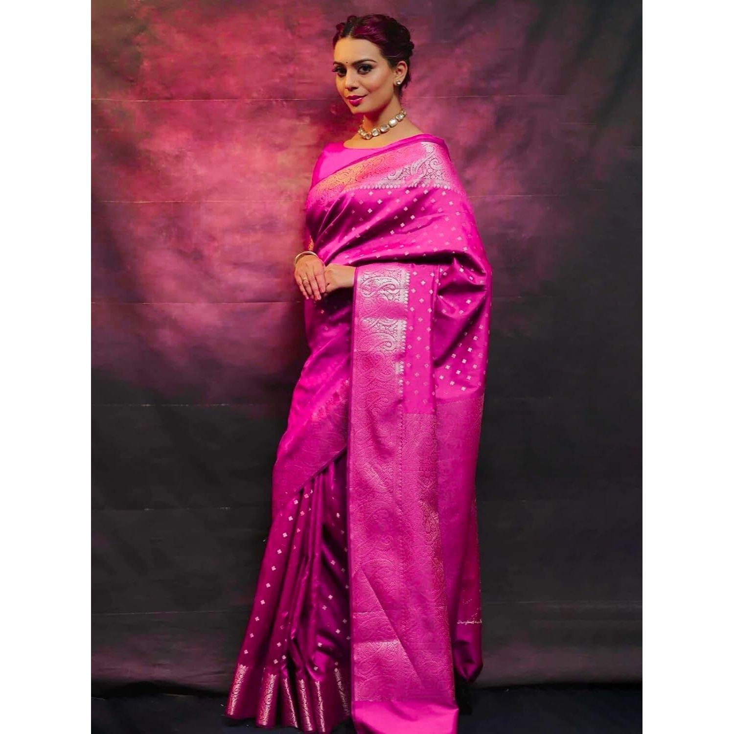 C J Enterprise Women's Banarasi Sarees Pure Kanjivaram Silk Saree Soft Design Wear Pattu Latest Party Cotton With Blouse Piece Kanchipuram for Wedding sadi new 2024 2025 (KeriButti-51) (Rani Pink)