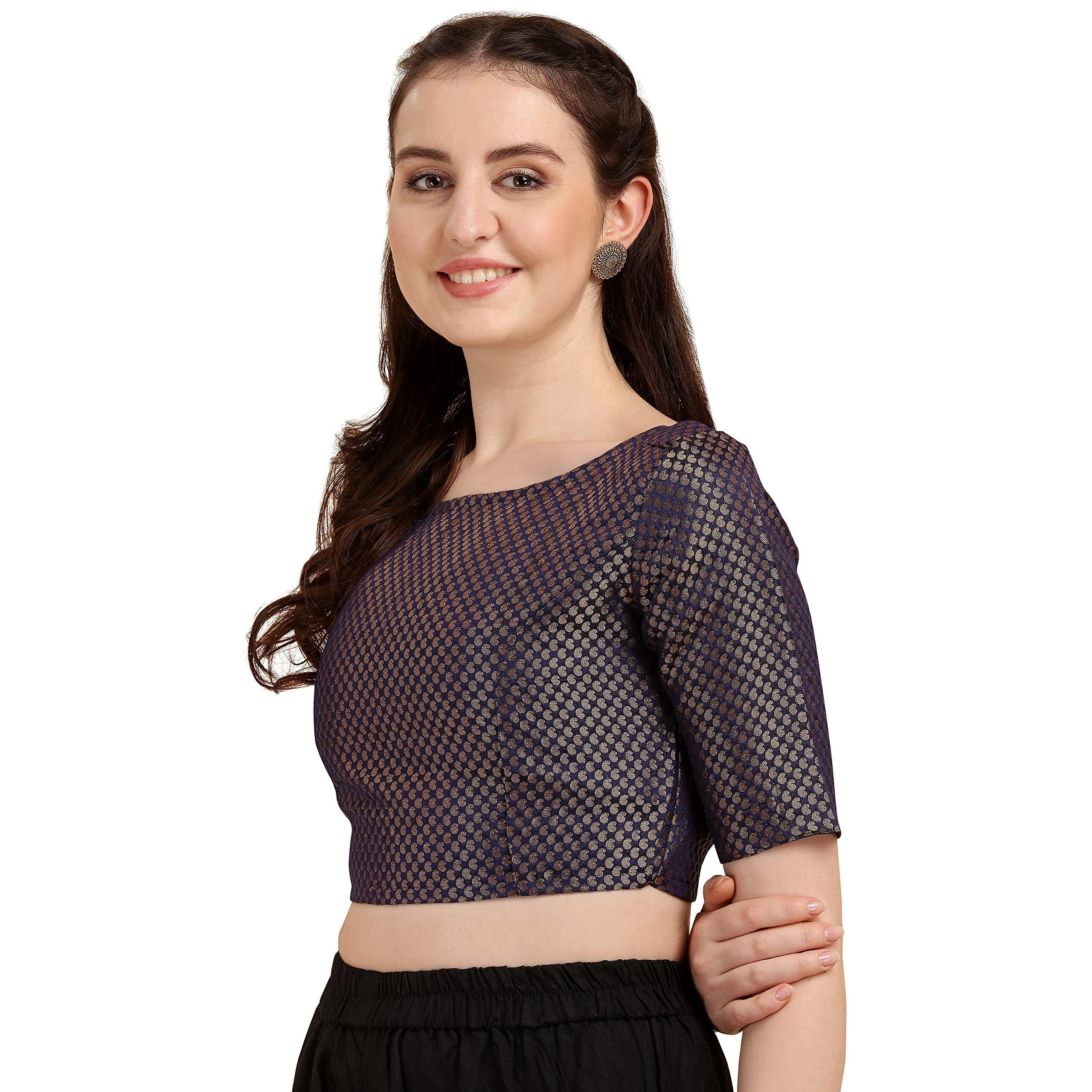 OOMPH Jacquard Blue Readymade Blouse for Women - rbbl78s