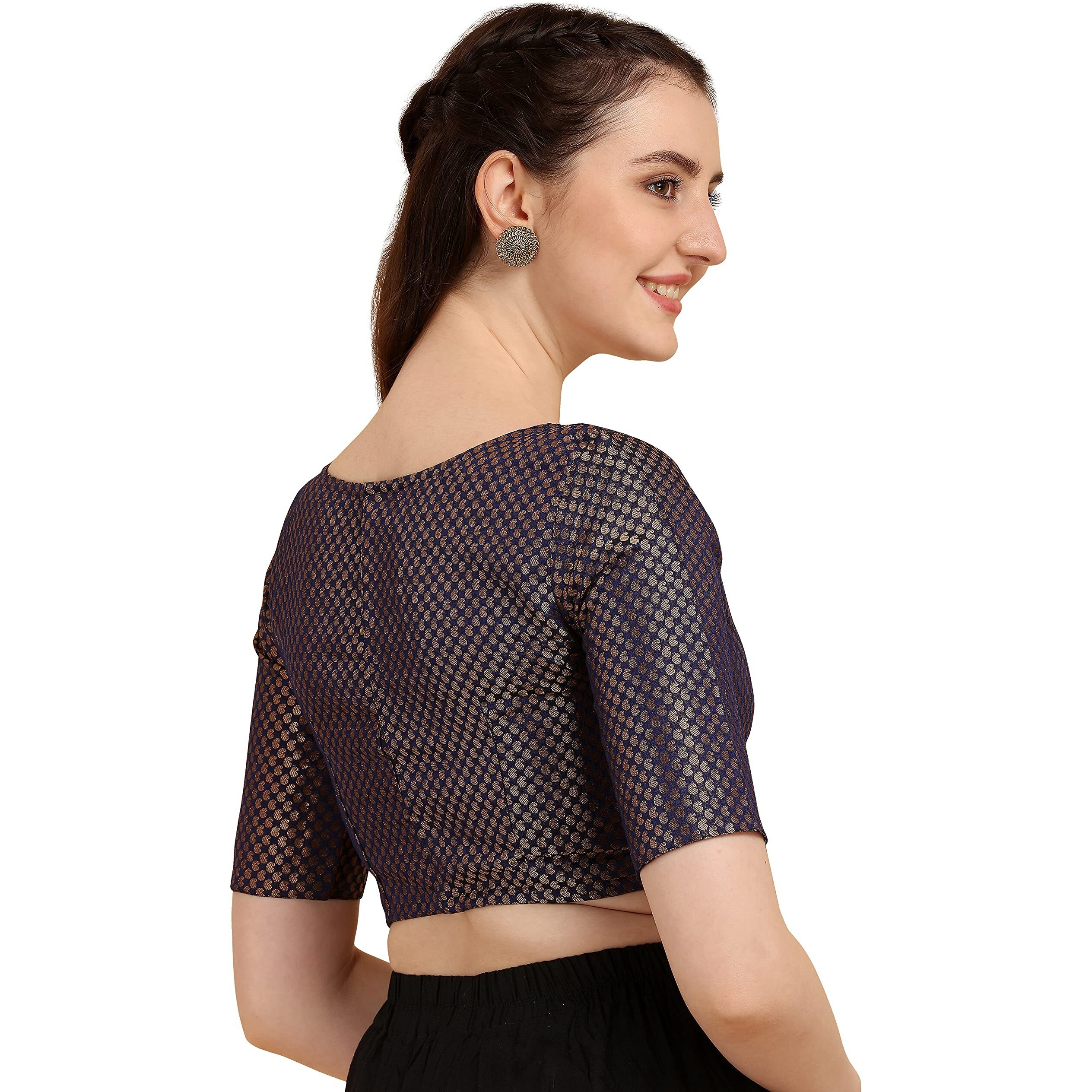 OOMPH Jacquard Blue Readymade Blouse for Women - rbbl78s
