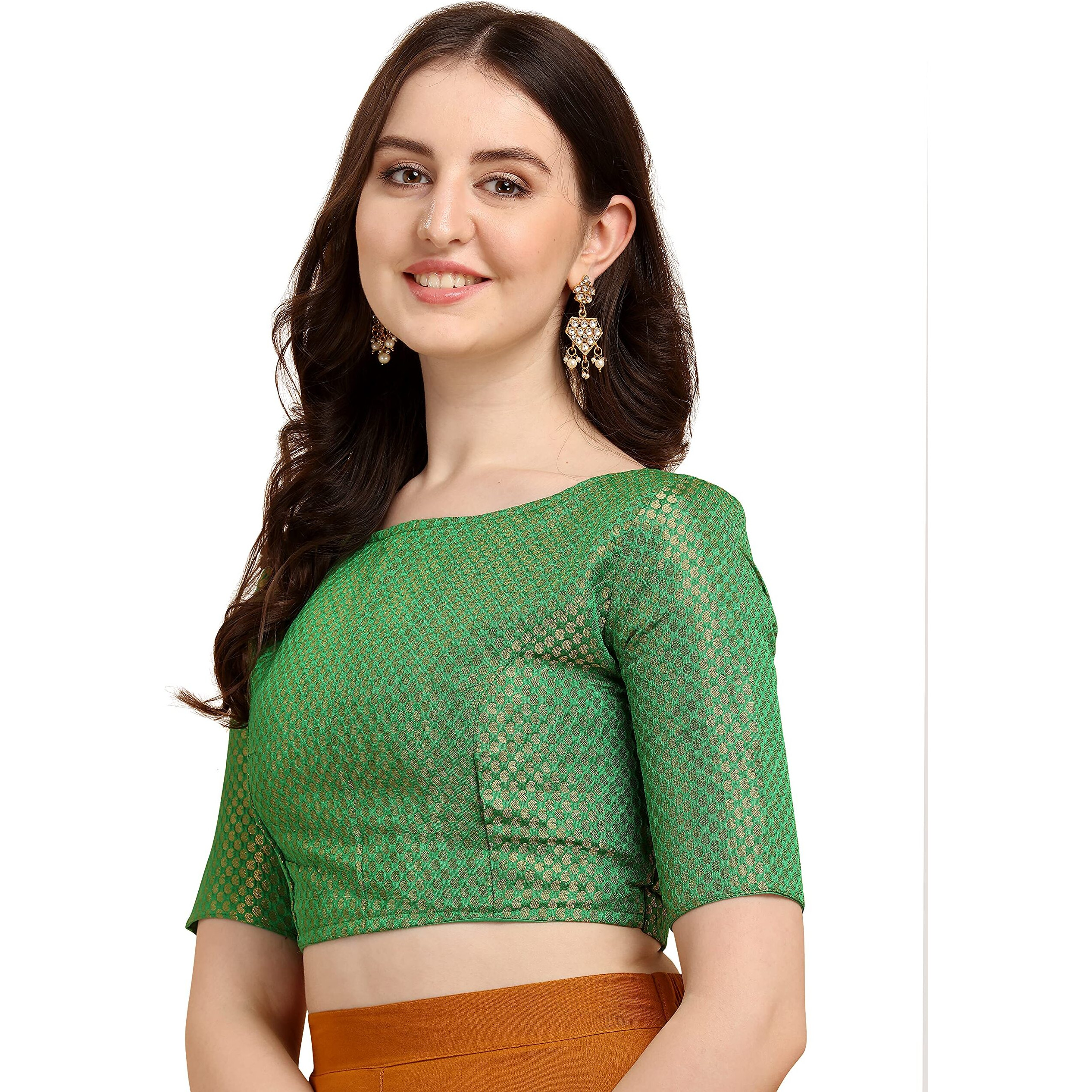 OOMPH Jacquard Green Readymade Blouse for Women - rbbl83xl