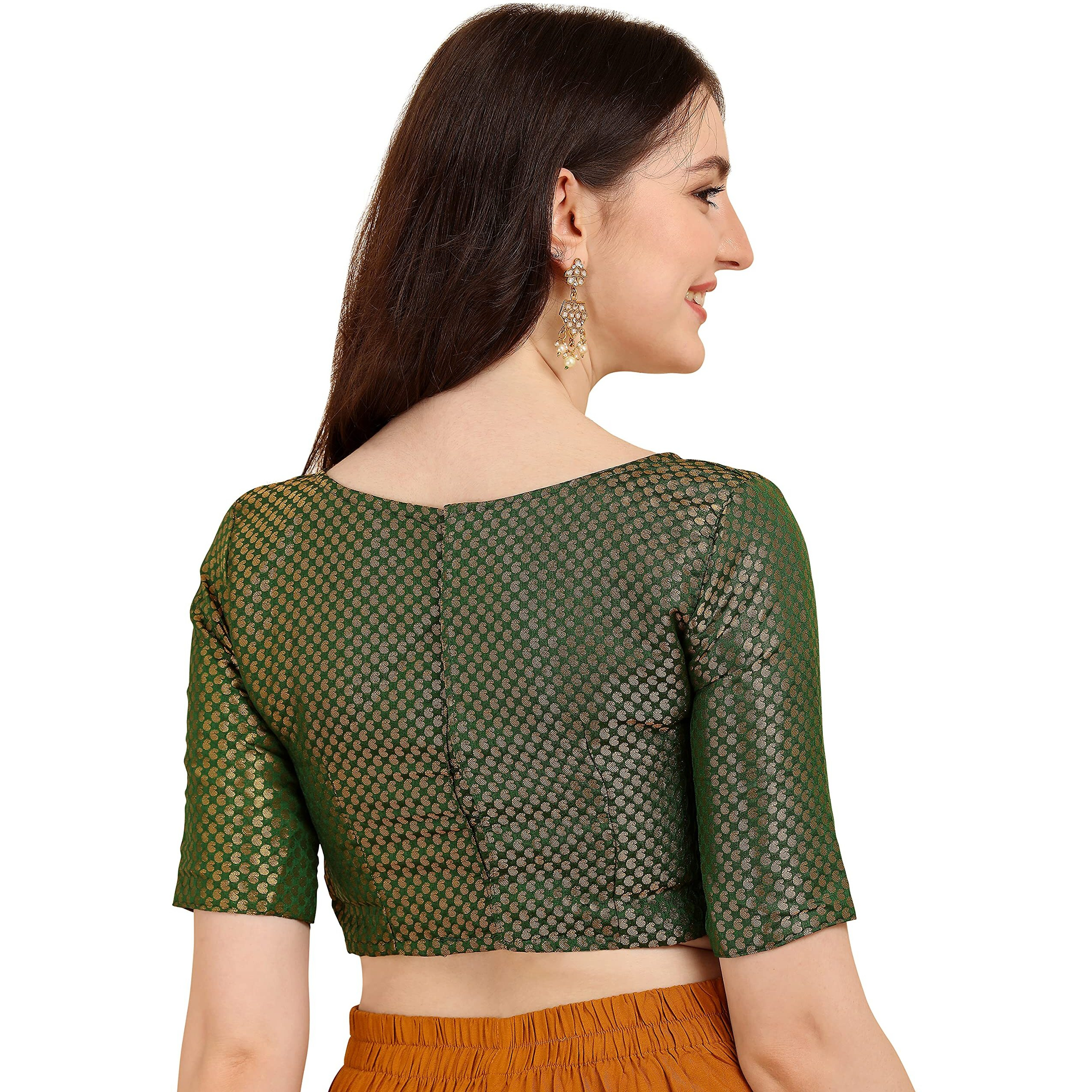 OOMPH Jacquard Green Readymade Blouse for Women - rbbl76xl