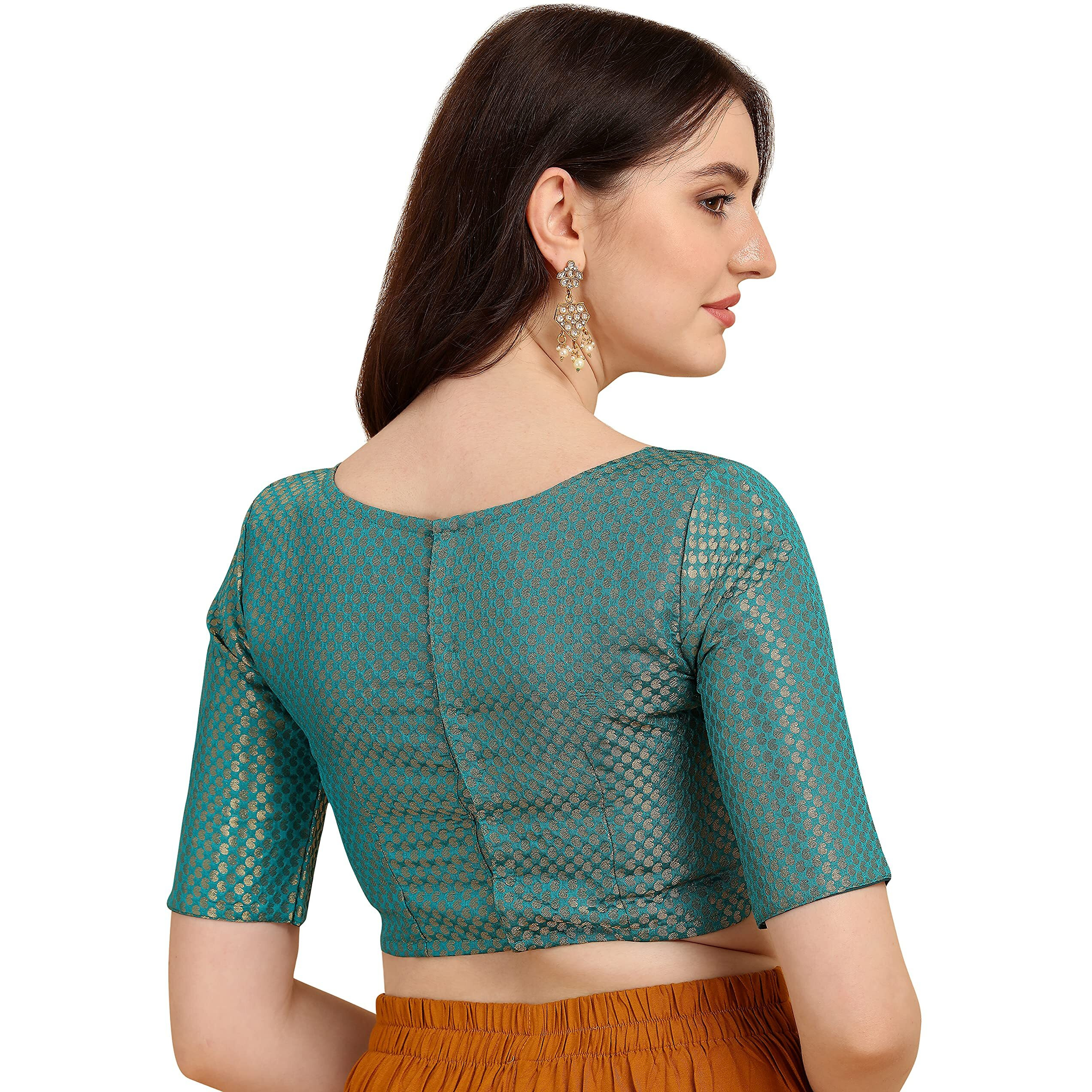 OOMPH Jacquard Blue Readymade Blouse for Women - rbbl82l