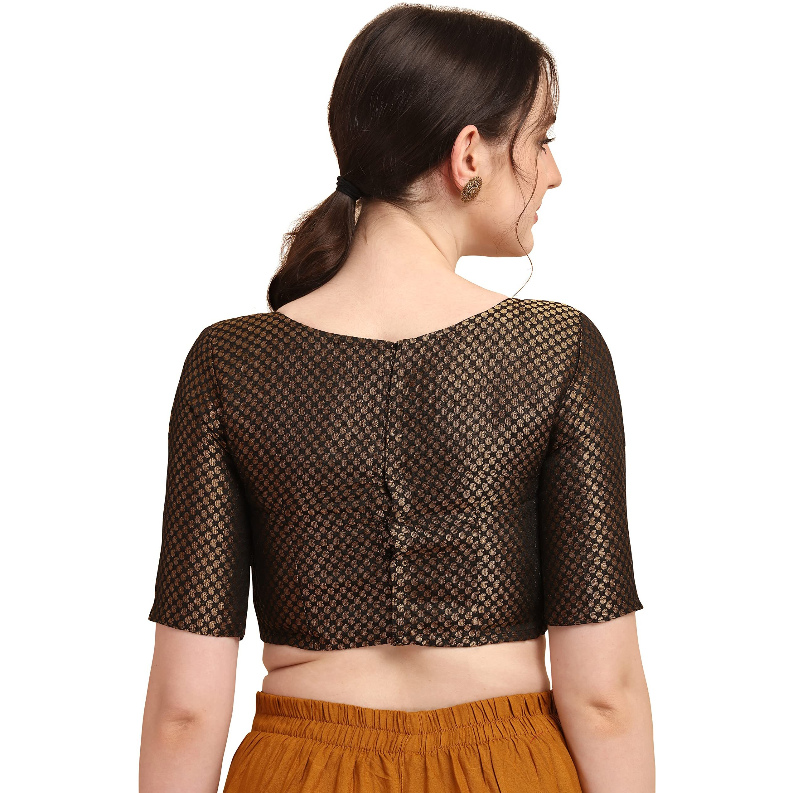 OOMPH Women's Art Silk Solid Half Sleeve Blouse (rbbl74m_Jet Black_M)