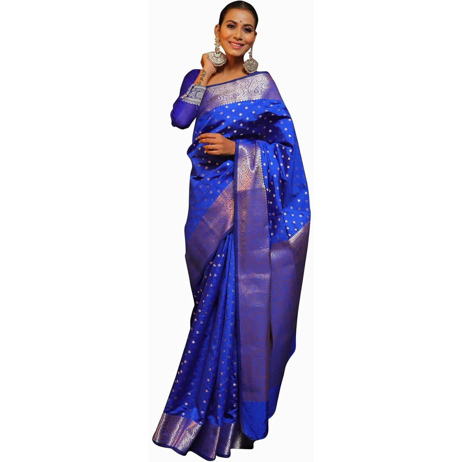 C J Enterprise Women's Banarasi Saree Pure Kanjivaram Silk Sarees Soft Design Wear Pattu Latest Party Cotton With Blouse Piece Kanchipuram for Wedding sadi new 2024 2025 (KeriButti-51) (Royal Blue)