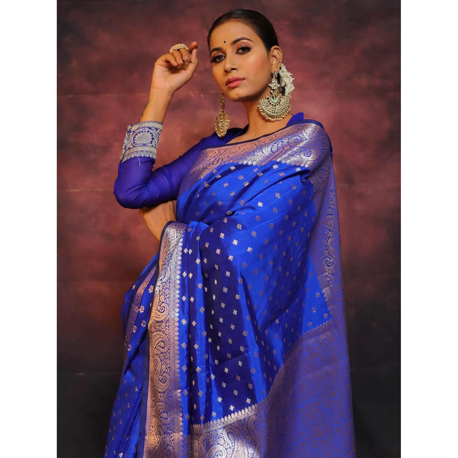 C J Enterprise Women's Banarasi Saree Pure Kanjivaram Silk Sarees Soft Design Wear Pattu Latest Party Cotton With Blouse Piece Kanchipuram for Wedding sadi new 2024 2025 (KeriButti-51) (Royal Blue)