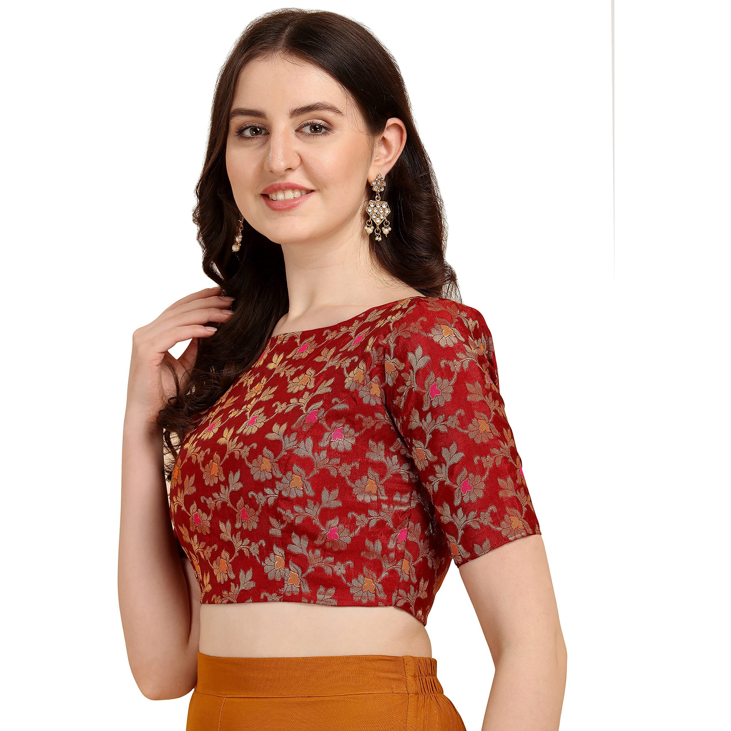 OOMPH Jacquard Red Readymade Blouse for Women - rbbl89m