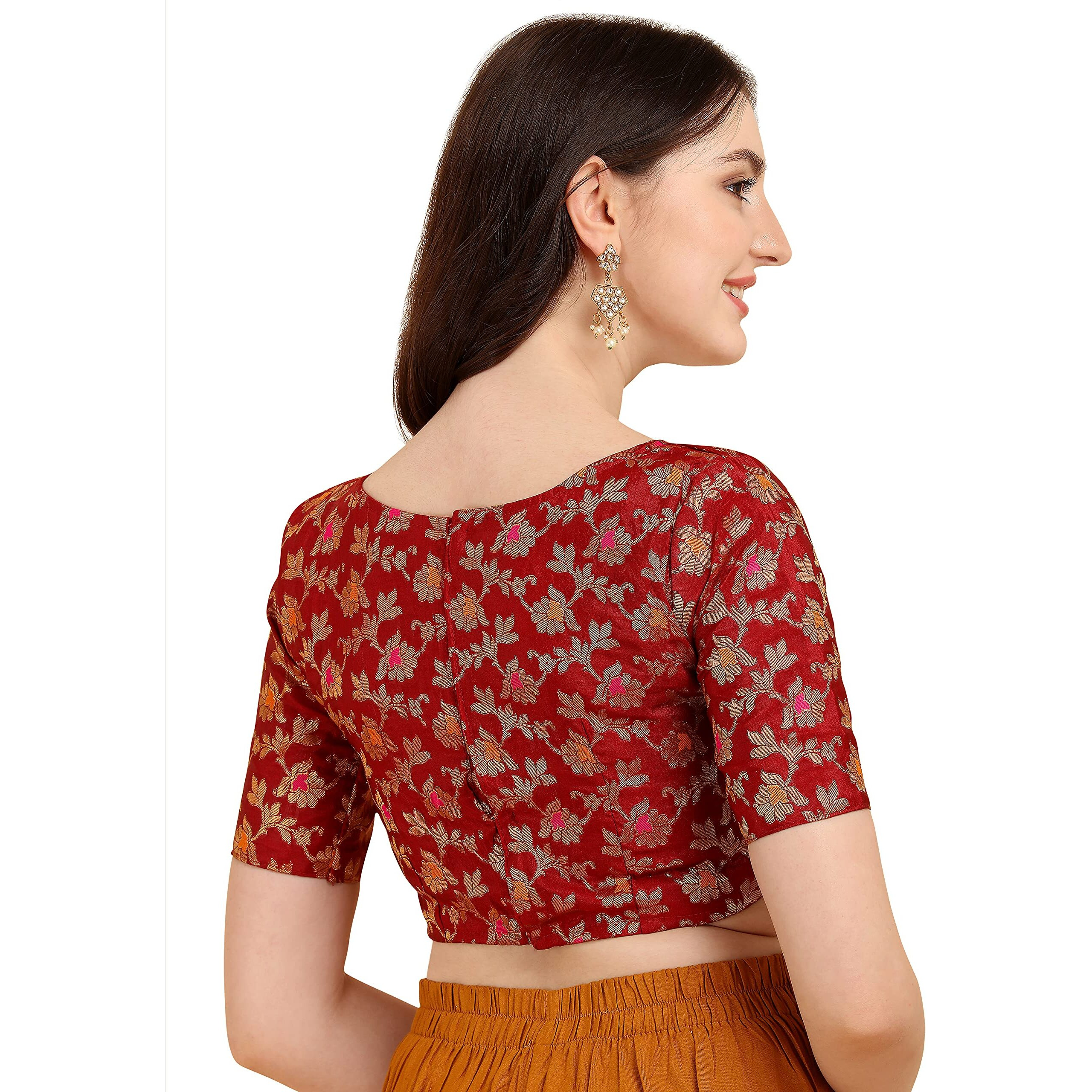 OOMPH Jacquard Red Readymade Blouse for Women - rbbl89m