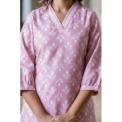 LookMark Women's Latest Printed Cotton Blend Straight Kurta and Afghani Pant Set Perfect for Casual and Office Wear (AZ-LM-P1-KS2070 Peach-M)