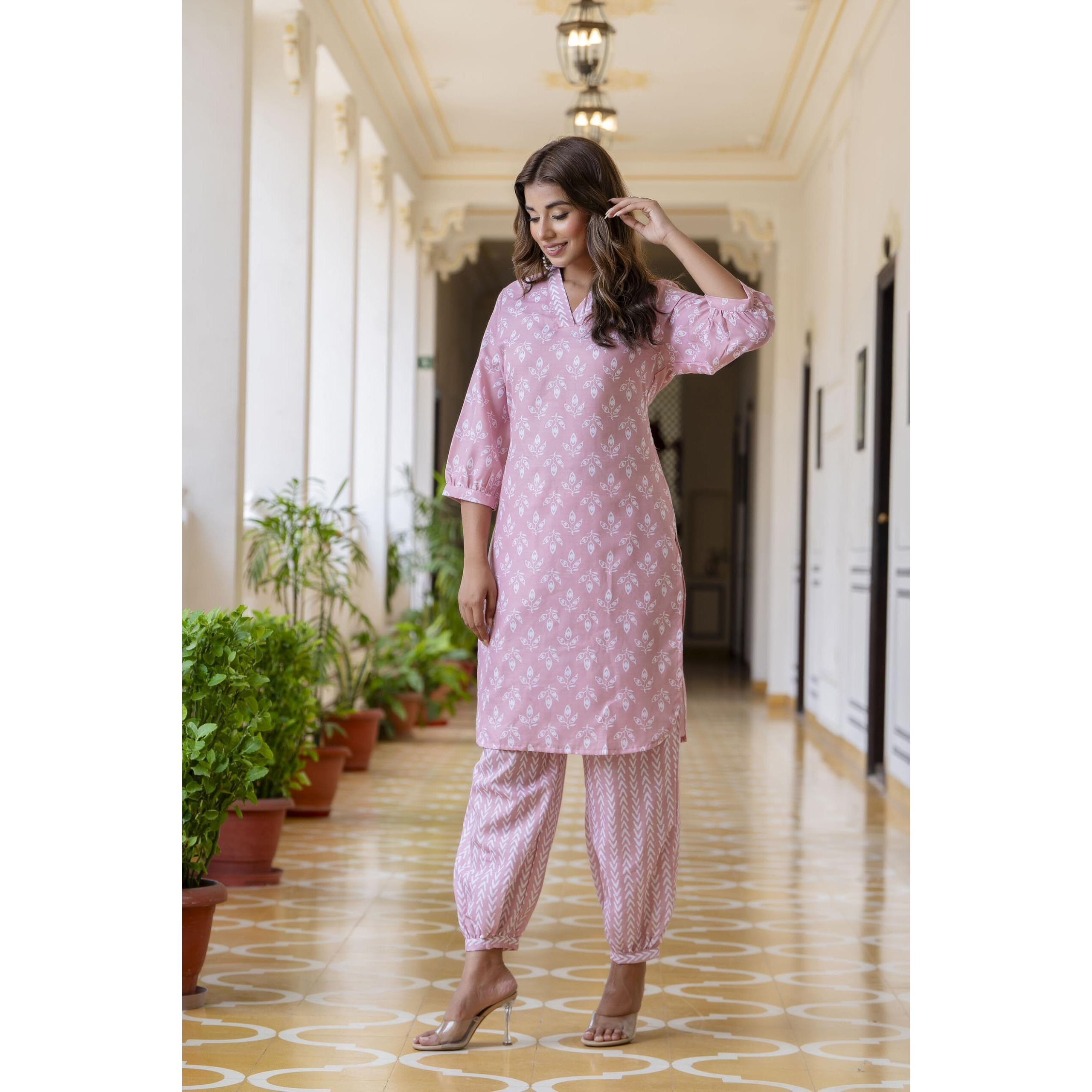 LookMark Women's Latest Printed Cotton Blend Straight Kurta and Afghani Pant Set Perfect for Casual and Office Wear (AZ-LM-P1-KS2070 Peach-XXL)