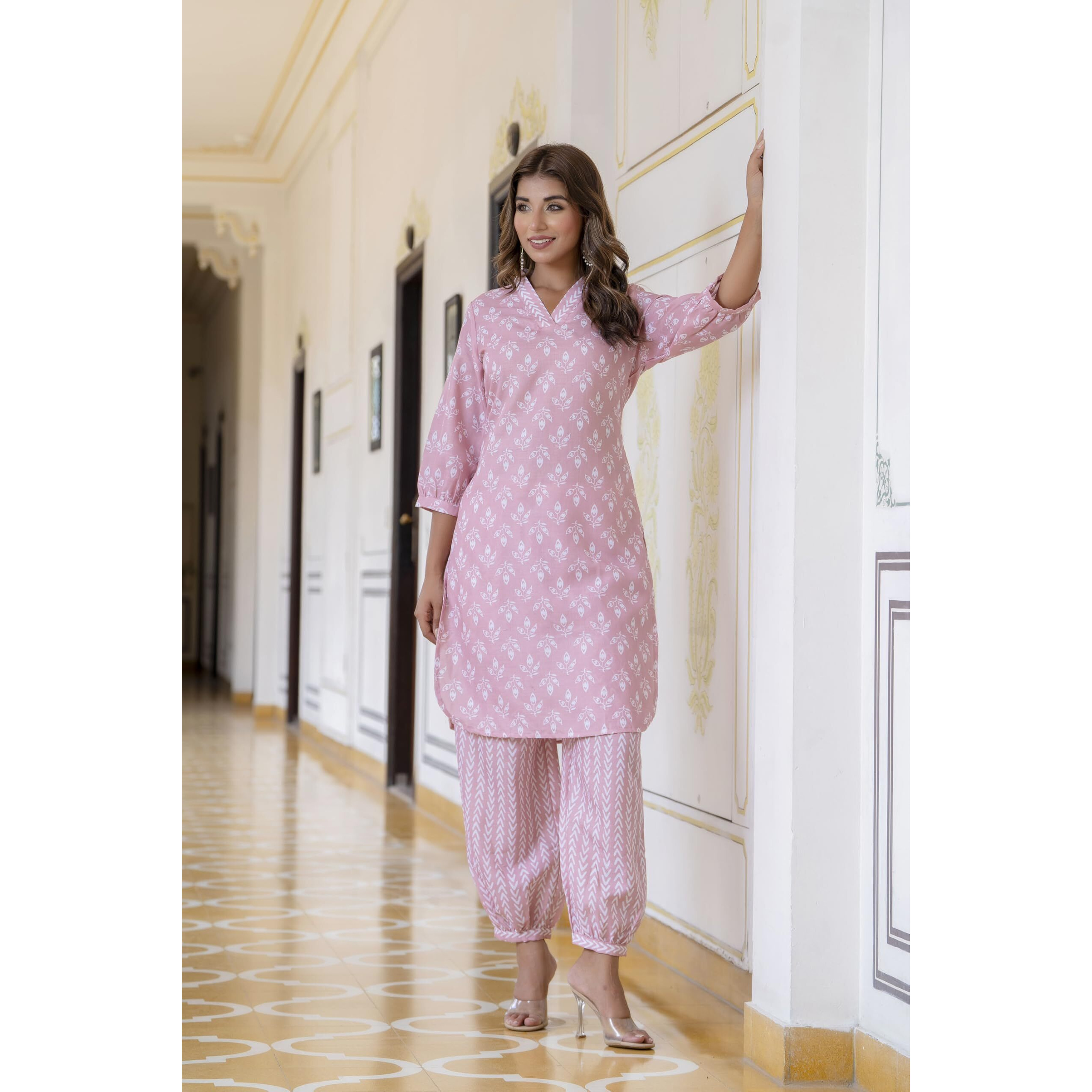 LookMark Women's Latest Printed Cotton Blend Straight Kurta and Afghani Pant Set Perfect for Casual and Office Wear (AZ-LM-P1-KS2070 Peach-XXL)