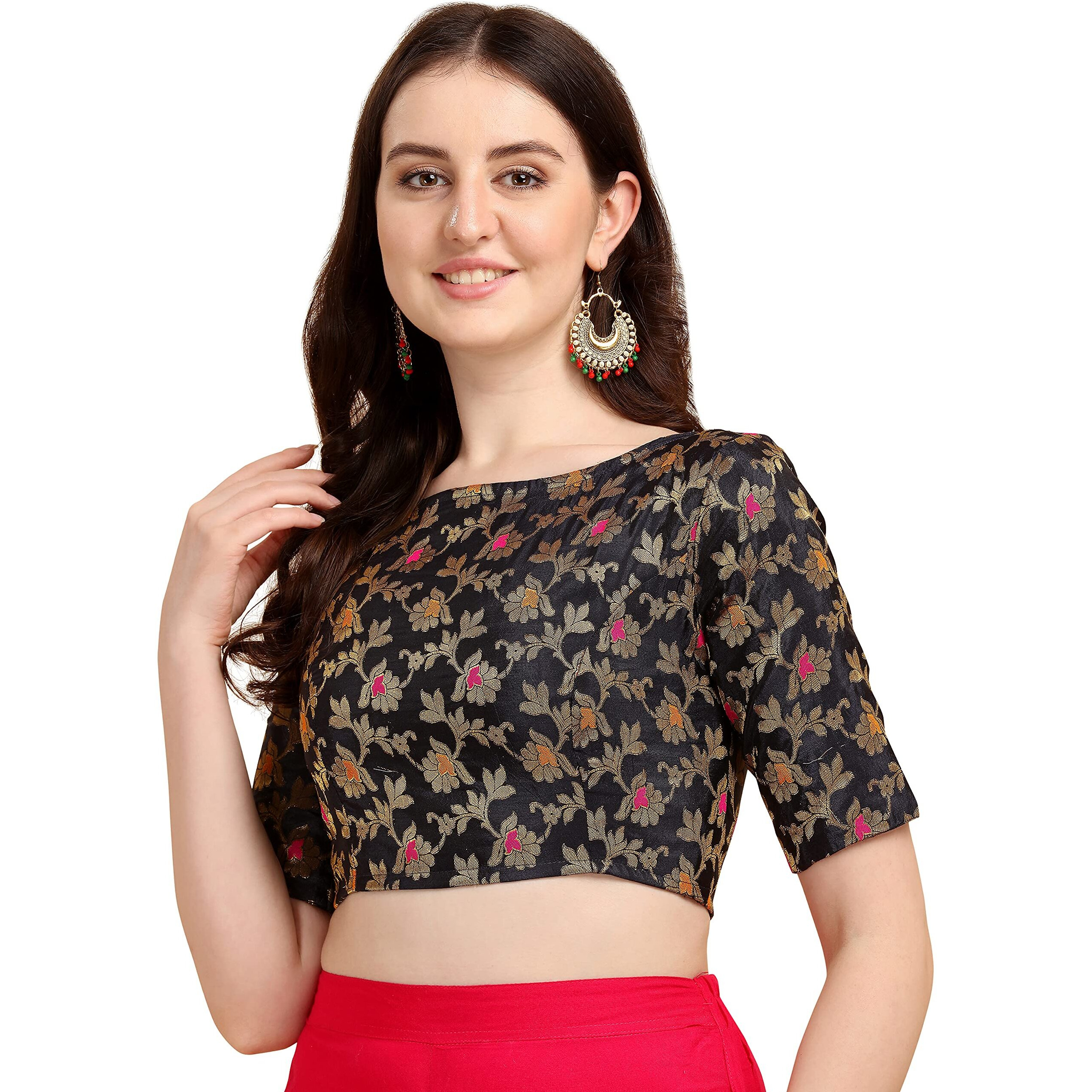 OOMPH Jacquard Blue Readymade Blouse for Women - rbbl84xl