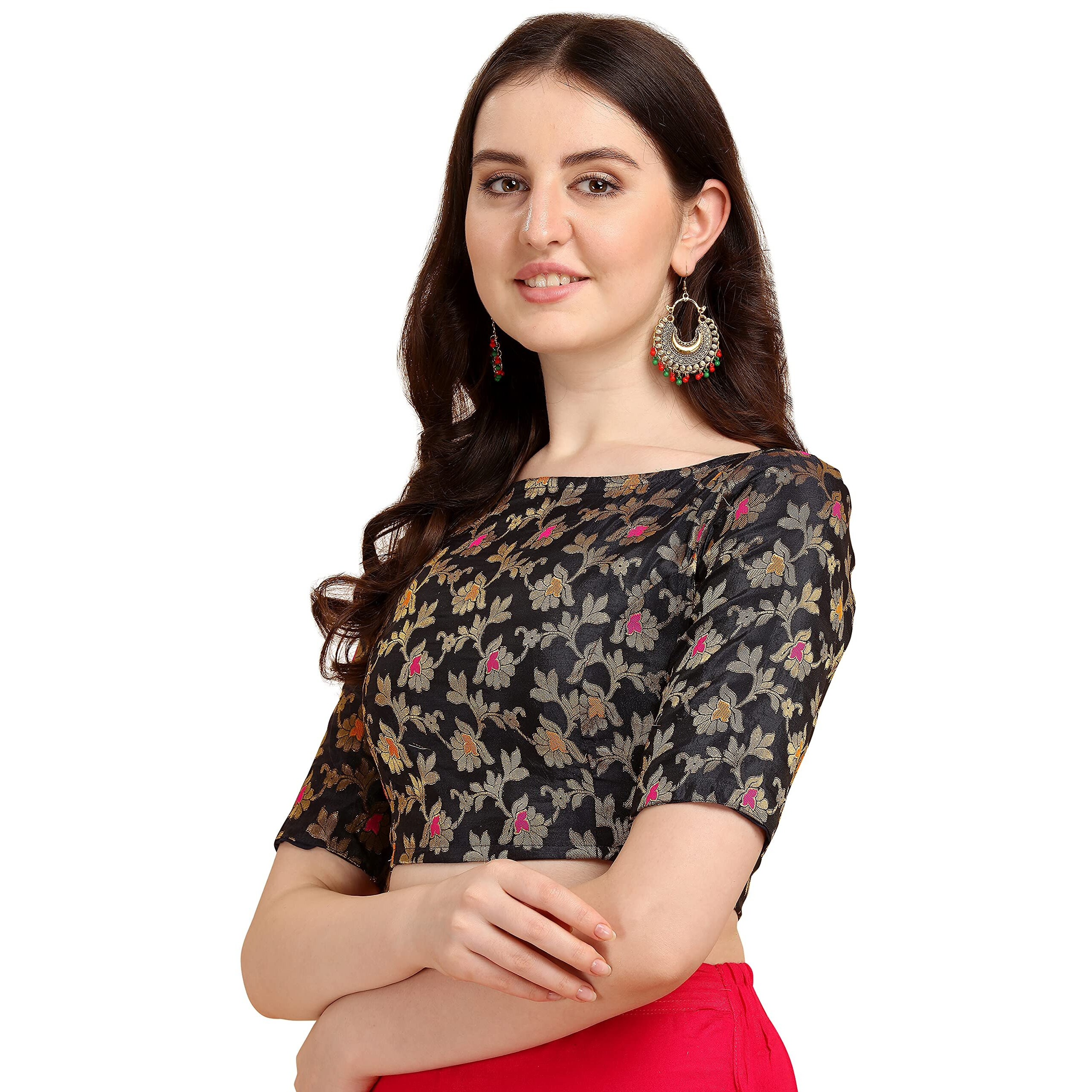 OOMPH Jacquard Blue Readymade Blouse for Women - rbbl84xl