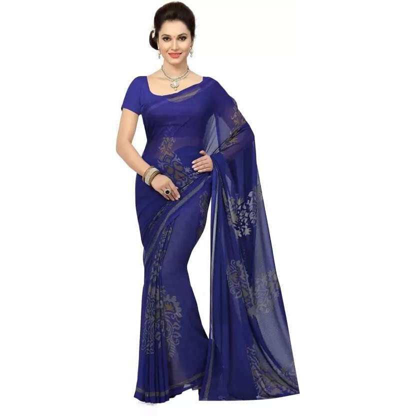 Yashika Women's Jacquard Georgette Standard Length Saree (Fliyng Navy_03