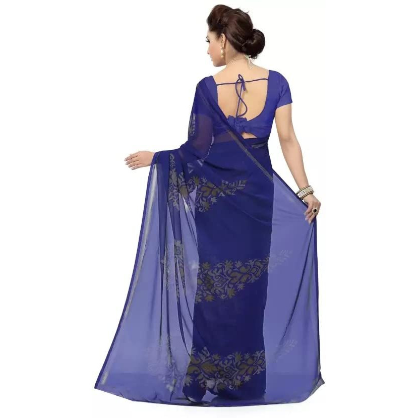 Yashika Women's Jacquard Georgette Standard Length Saree (Fliyng Navy_03